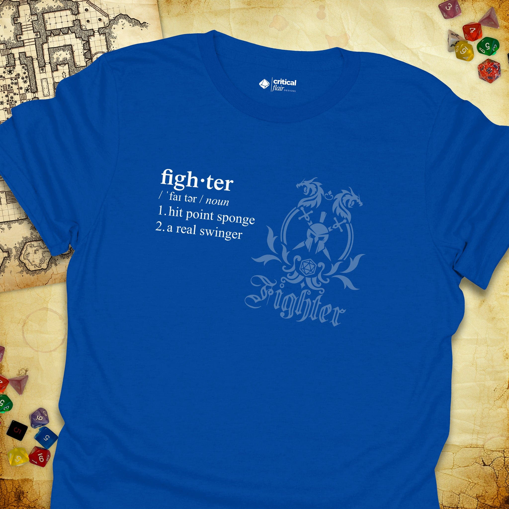 Critical Flair Fighter Definition T-Shirt Royal / S - Dungeons and Dragons and tabletop RPG gaming apparel