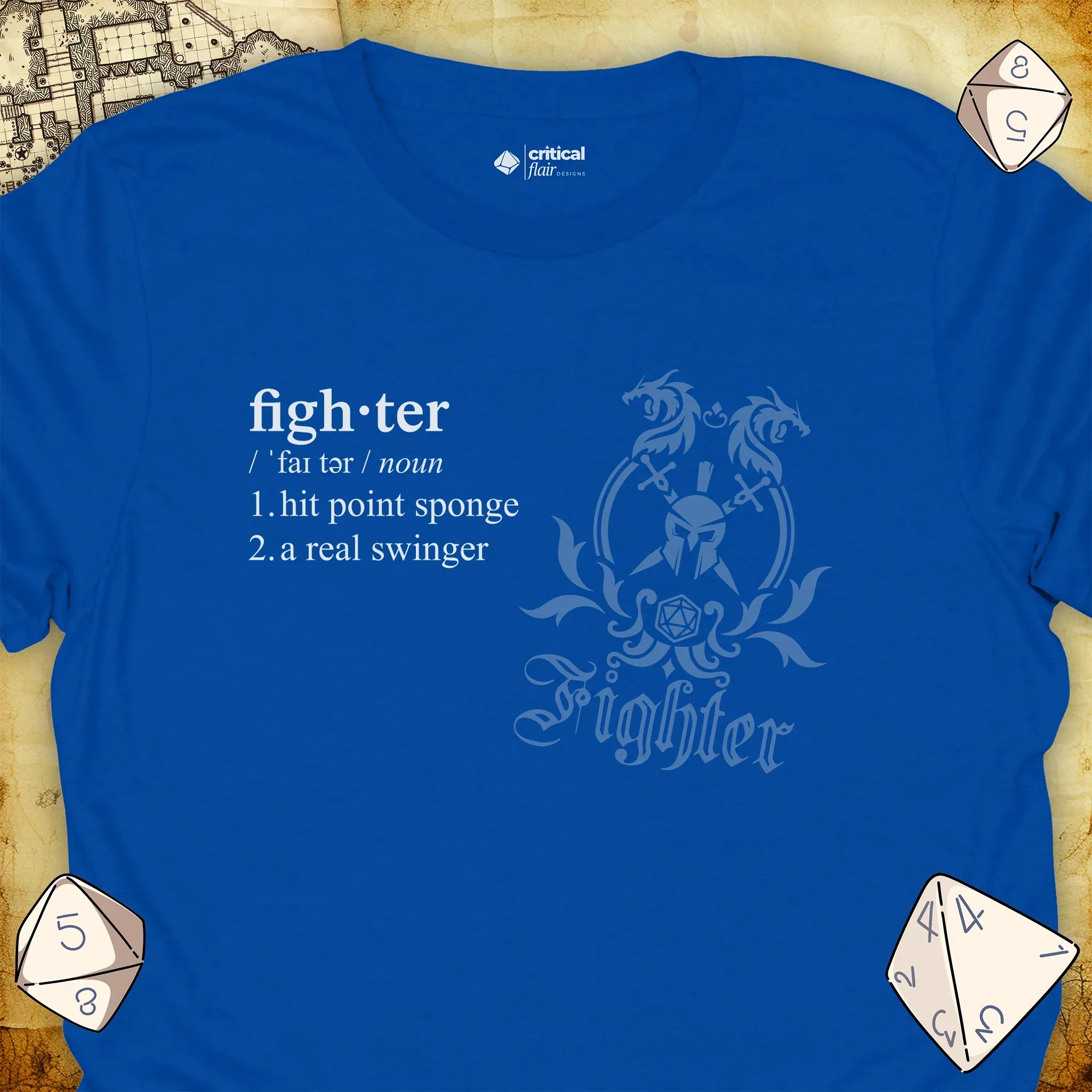 Critical Flair Fighter Definition T-Shirt Royal / S - Dungeons and Dragons and tabletop RPG gaming apparel