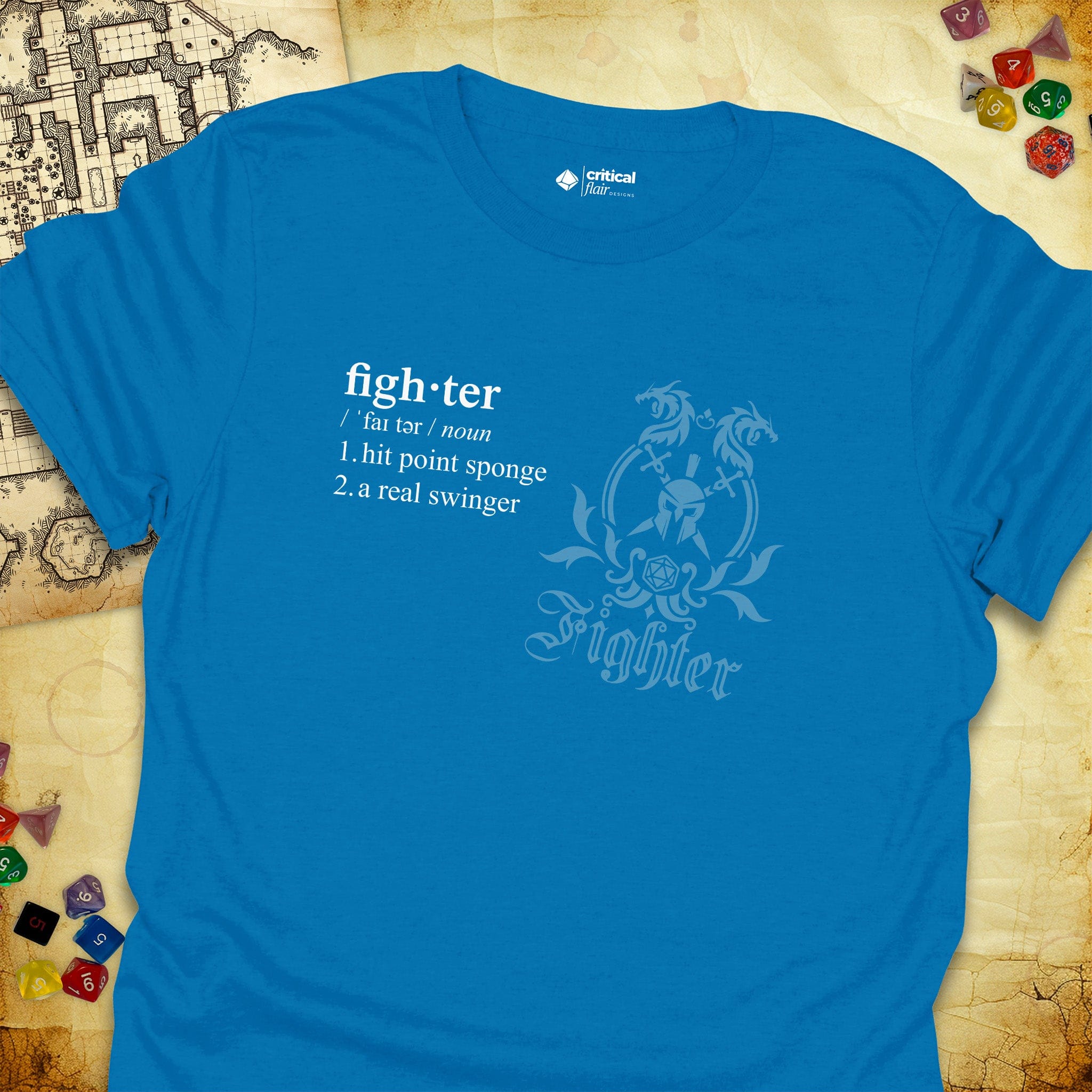 Critical Flair Fighter Definition T-Shirt Sapphire / S - Dungeons and Dragons and tabletop RPG gaming apparel