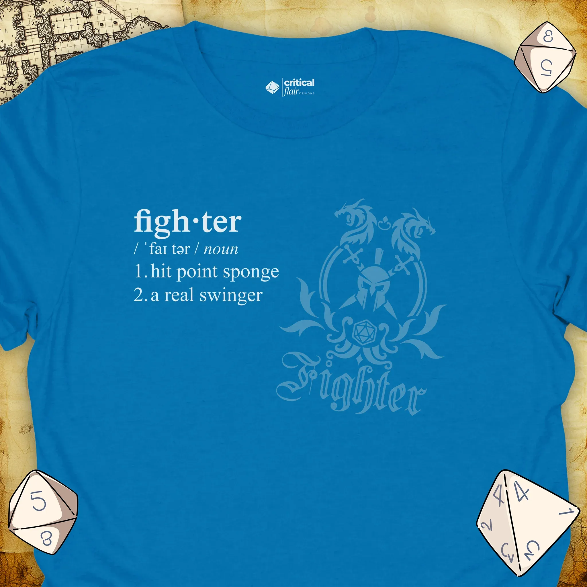 Critical Flair Fighter Definition T-Shirt Sapphire / S - Dungeons and Dragons and tabletop RPG gaming apparel
