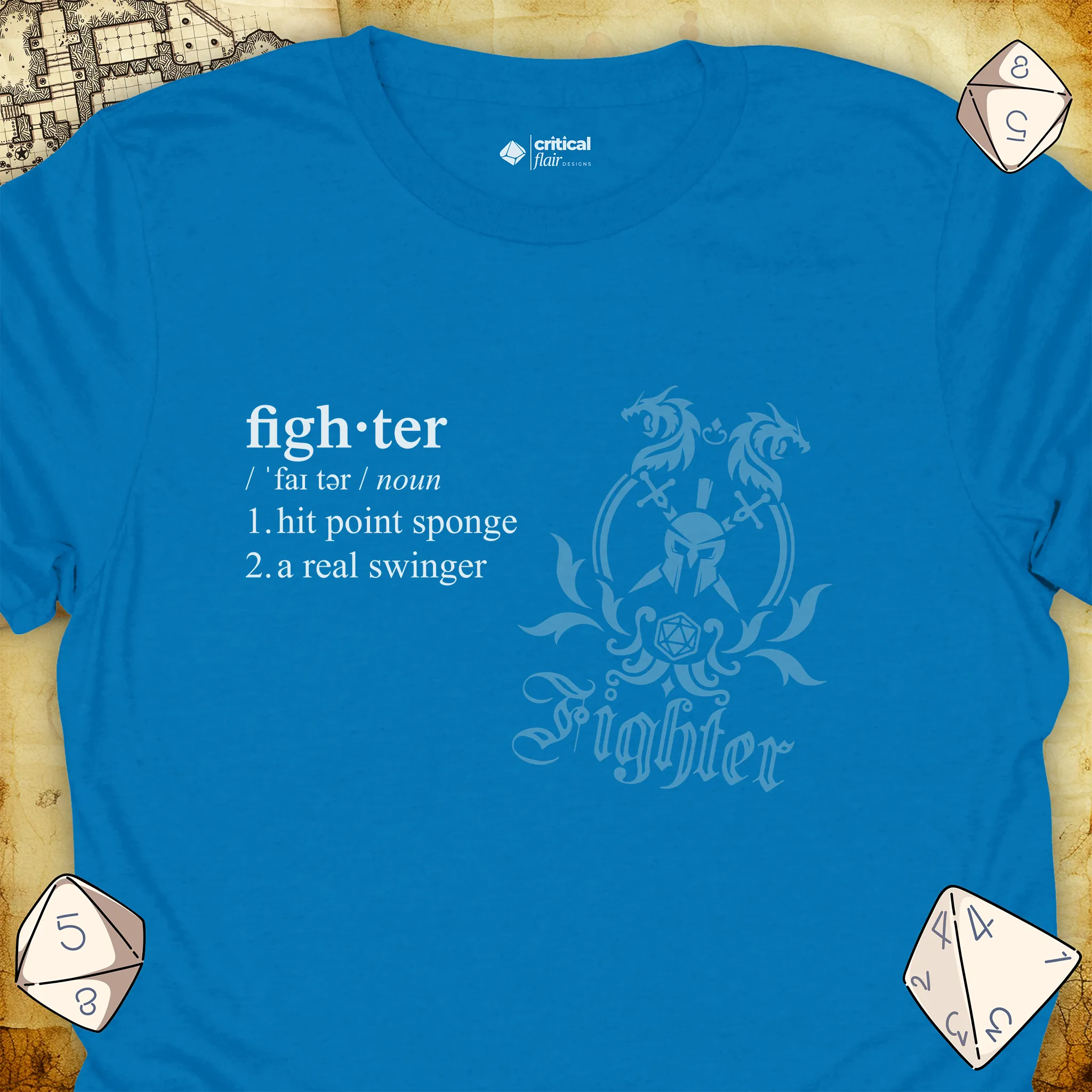 Critical Flair Fighter Definition T-Shirt Sapphire / S - Dungeons and Dragons and tabletop RPG gaming apparel