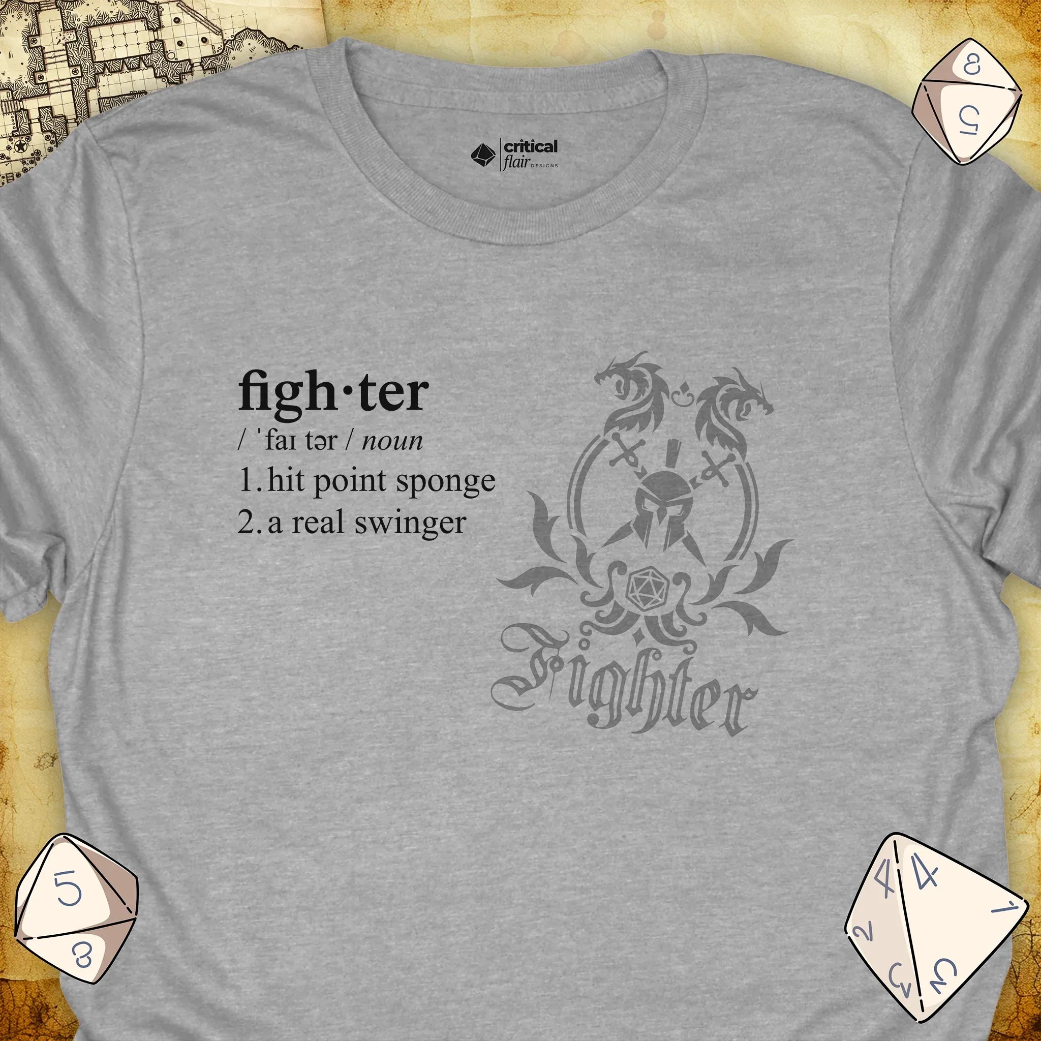 Critical Flair Fighter Definition T-Shirt Sport Grey / S - Dungeons and Dragons and tabletop RPG gaming apparel
