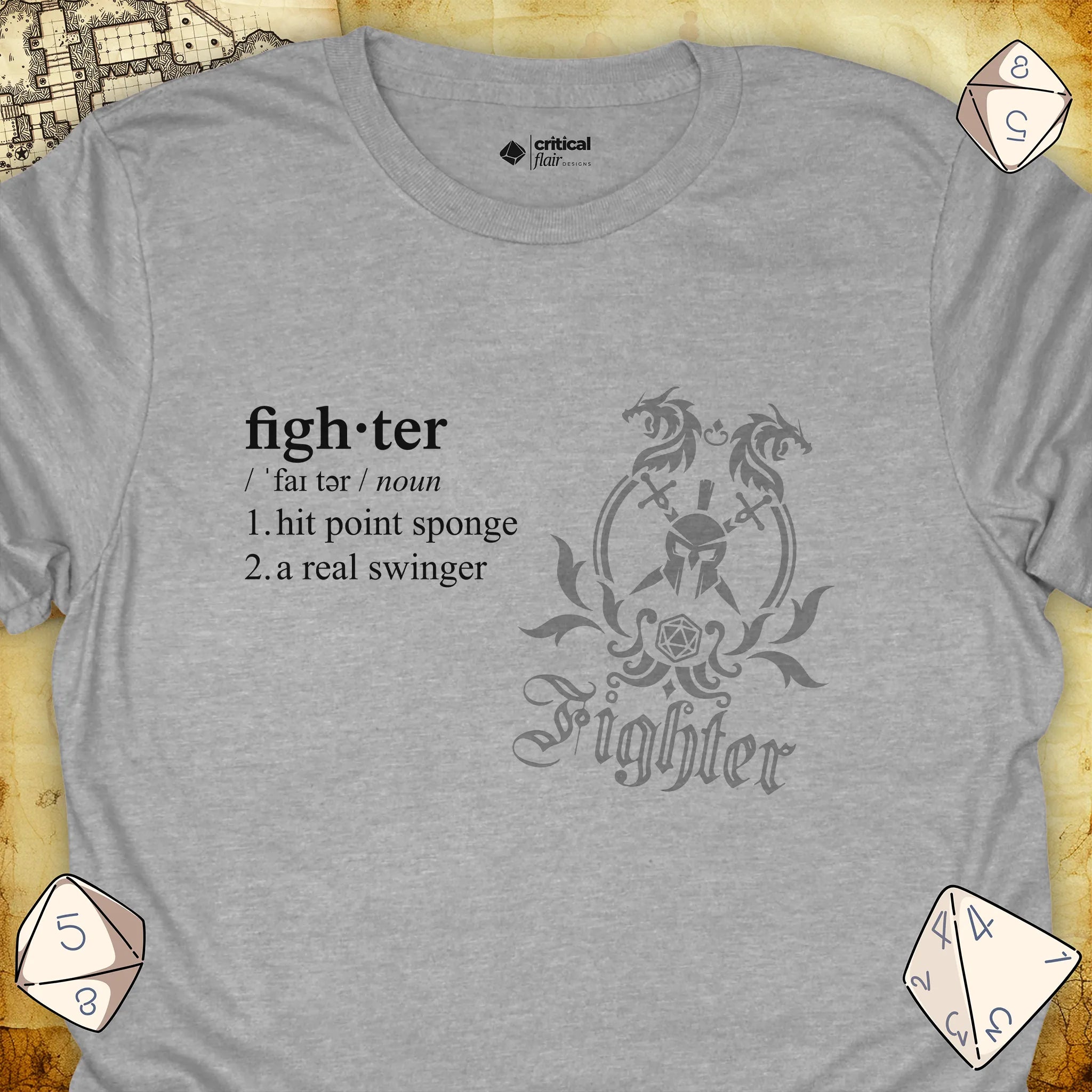Critical Flair Fighter Definition T-Shirt Sport Grey / S - Dungeons and Dragons and tabletop RPG gaming apparel
