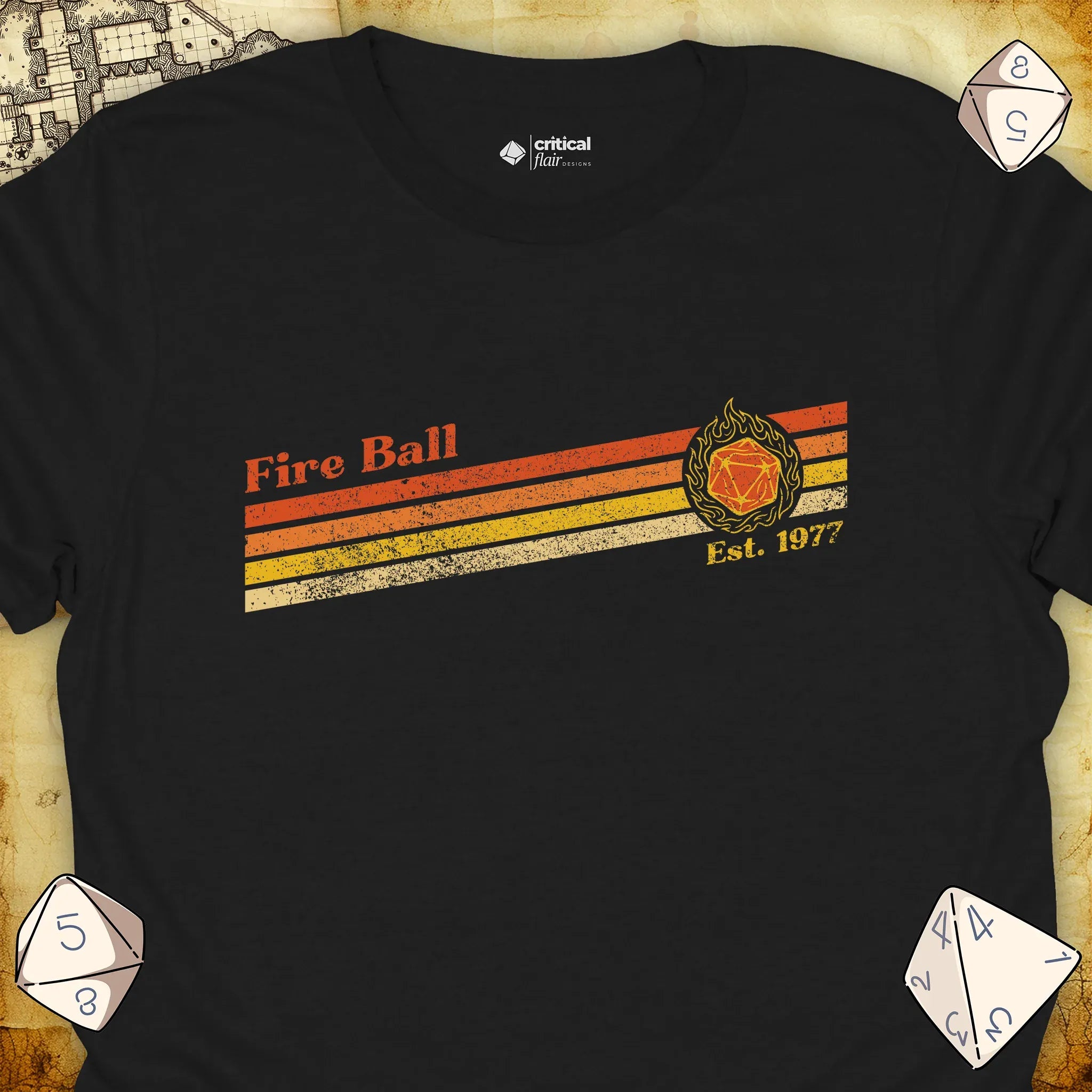 Critical Flair Fire Ball Est. 1977 T-Shirt Black / S - Dungeons and Dragons and tabletop RPG gaming apparel