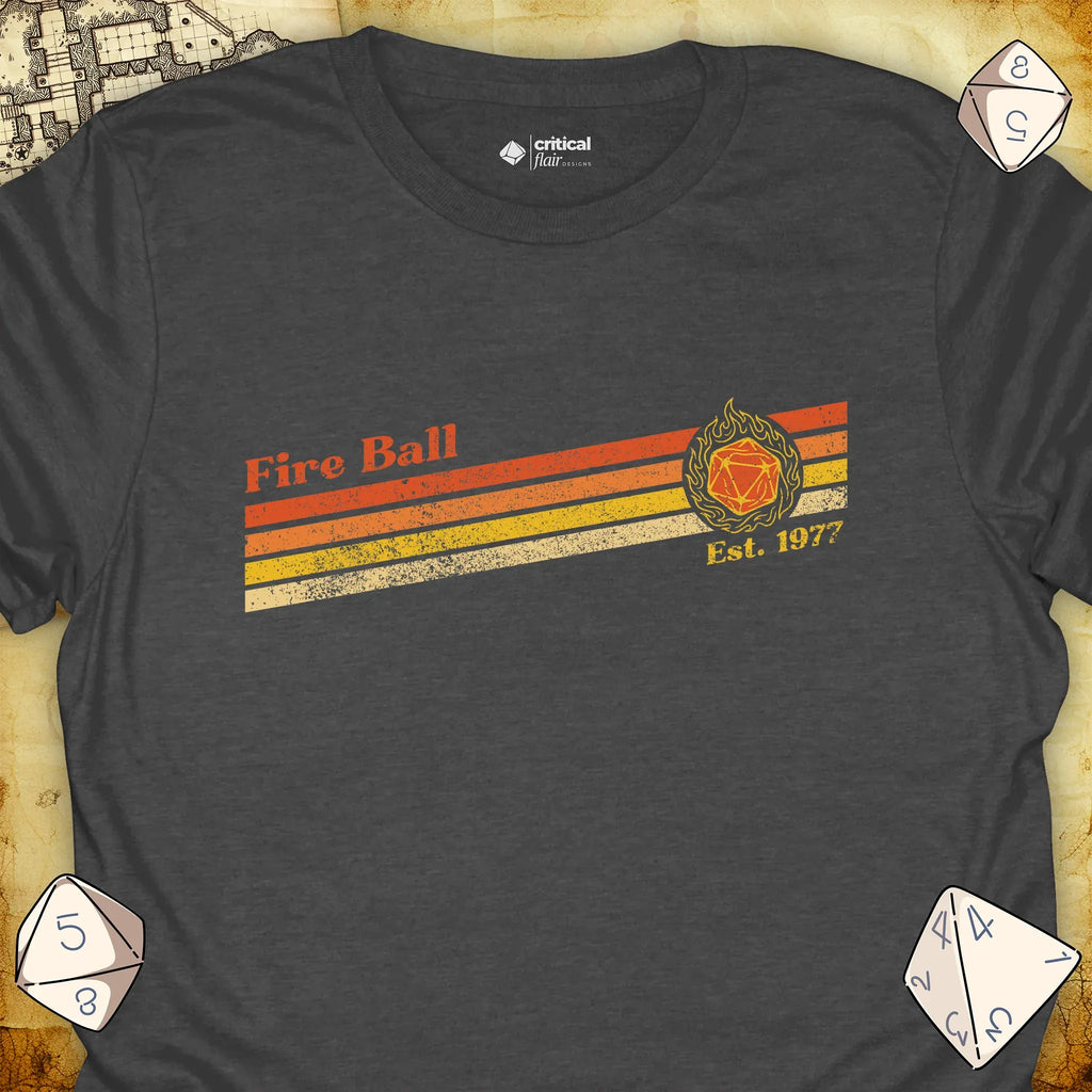 Critical Flair Fire Ball Est. 1977 T-Shirt Dark Heather / S - Dungeons and Dragons and tabletop RPG gaming apparel