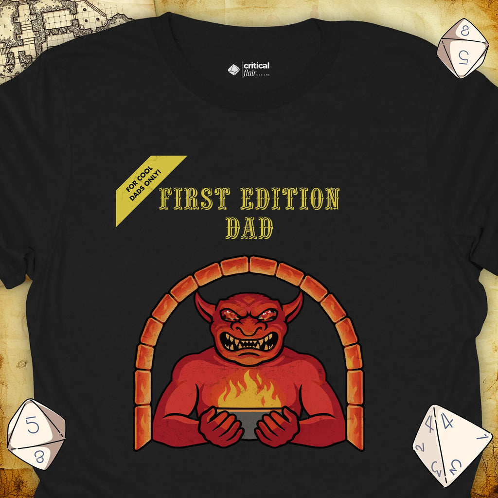 Critical Flair First Edition Dad T-Shirt Black / S - Dungeons and Dragons and tabletop RPG gaming apparel