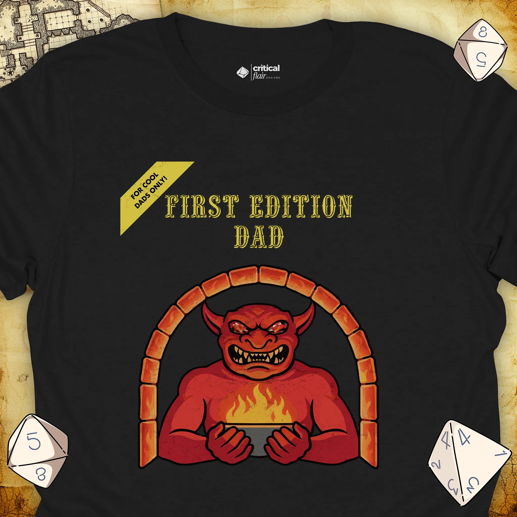 Critical Flair First Edition Dad T-Shirt Black / S - Dungeons and Dragons and tabletop RPG gaming apparel