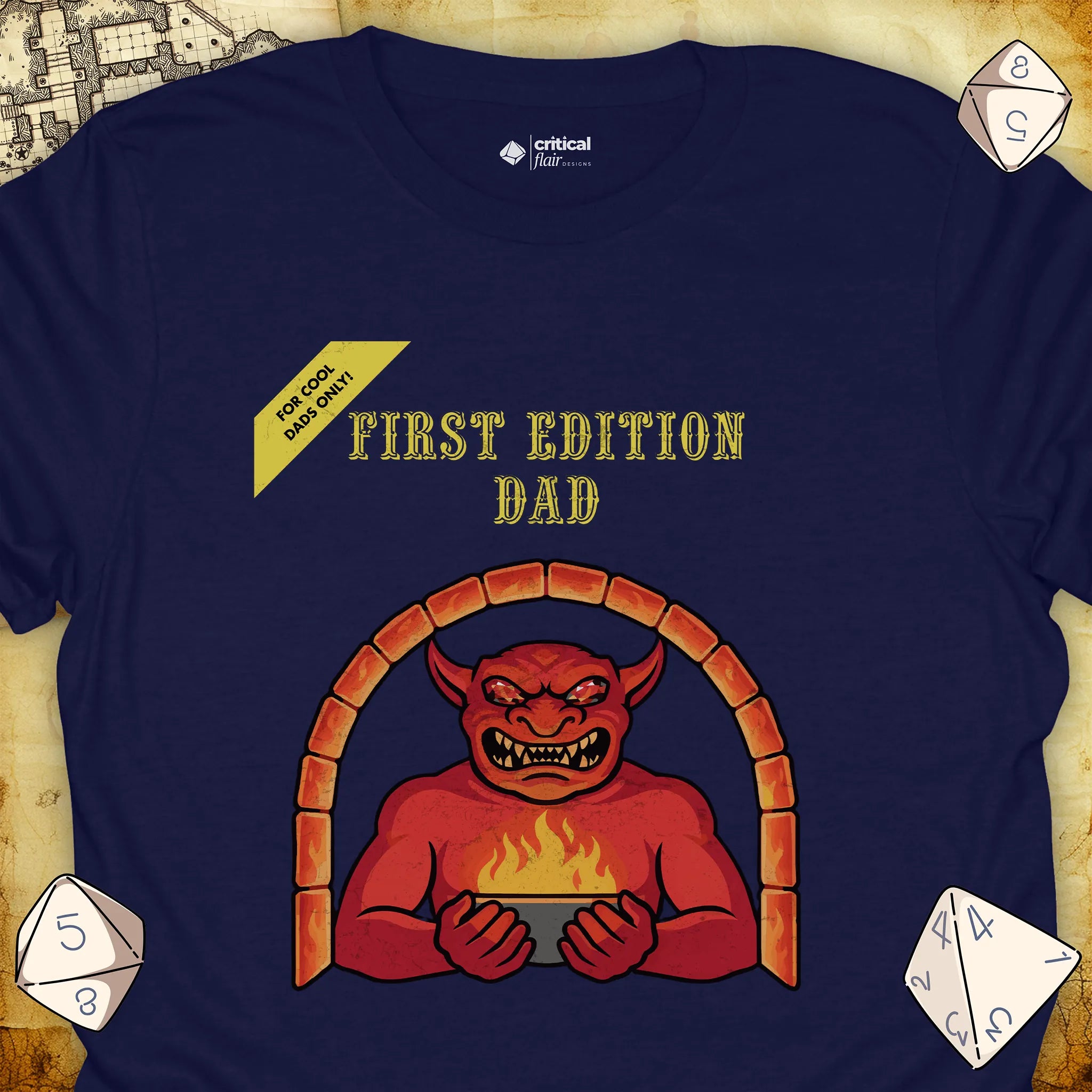 Critical Flair First Edition Dad T-Shirt Navy / S - Dungeons and Dragons and tabletop RPG gaming apparel