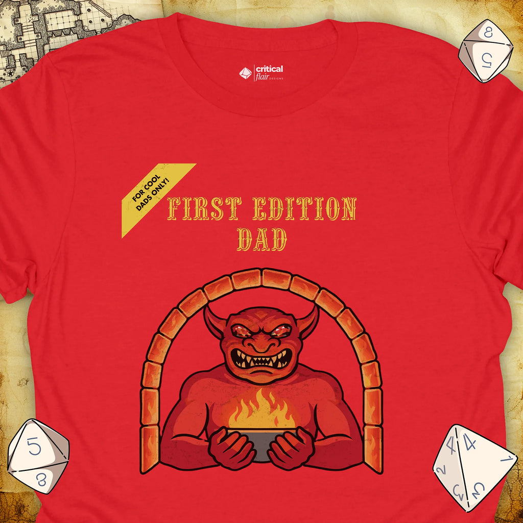 Critical Flair First Edition Dad T-Shirt Red / S - Dungeons and Dragons and tabletop RPG gaming apparel