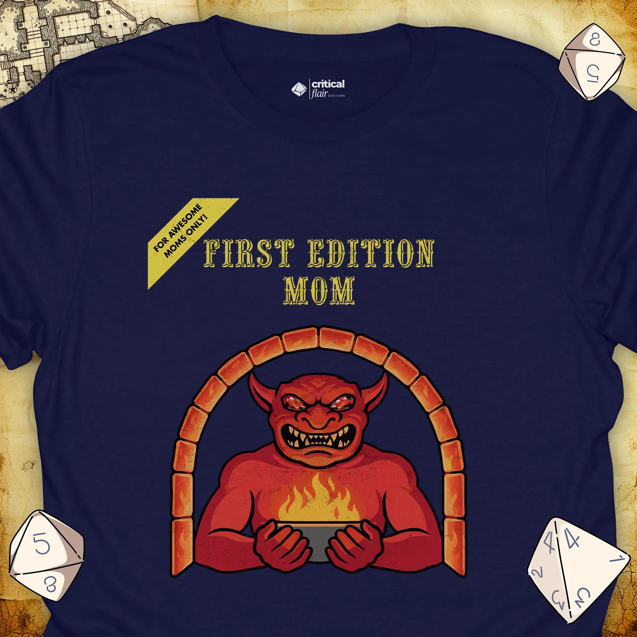 Critical Flair First Edition Mom T-Shirt Navy / S - Dungeons and Dragons and tabletop RPG gaming apparel