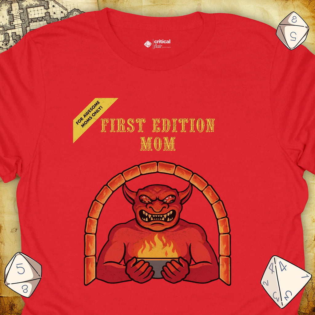 Critical Flair First Edition Mom T-Shirt Red / S - Dungeons and Dragons and tabletop RPG gaming apparel