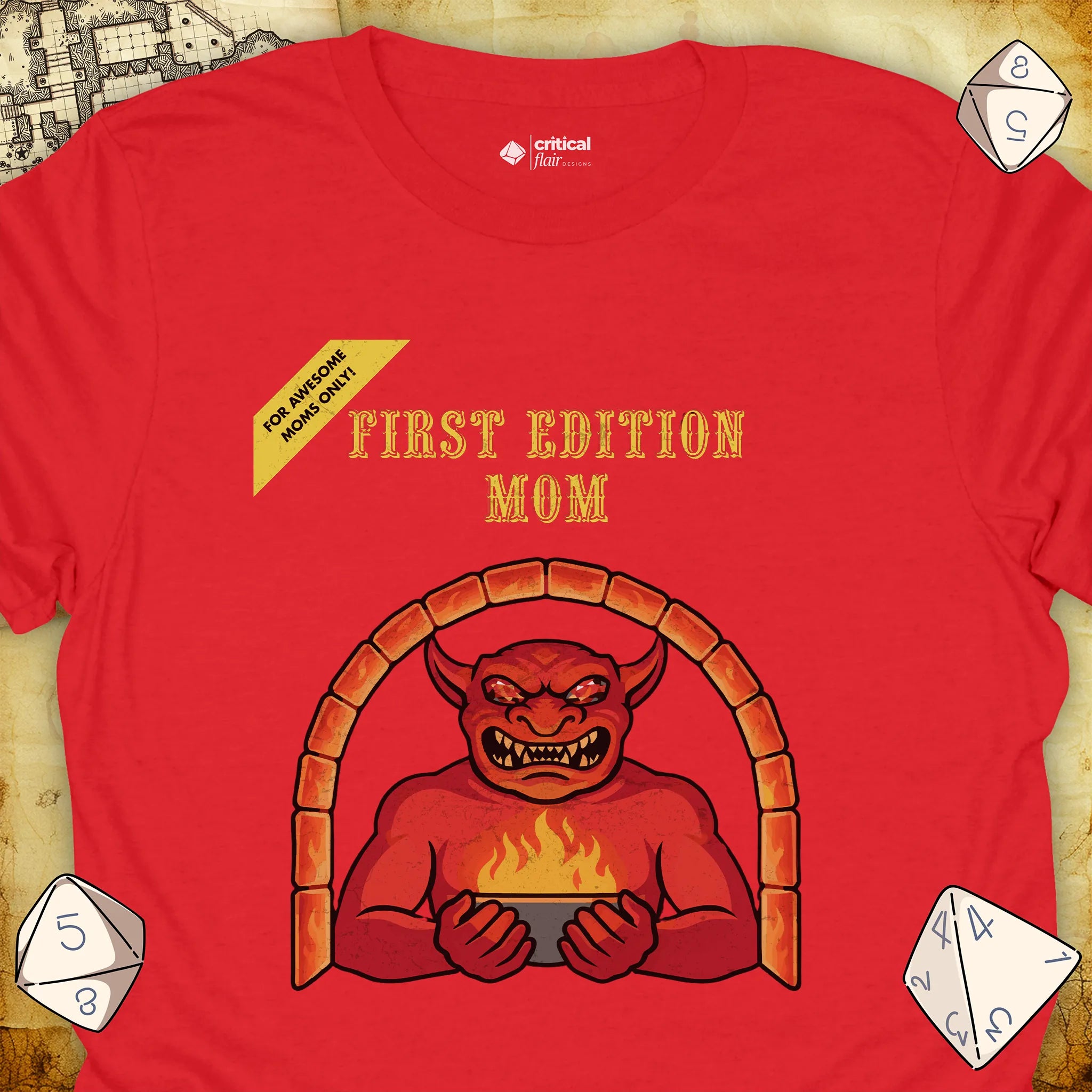Critical Flair First Edition Mom T-Shirt Red / S - Dungeons and Dragons and tabletop RPG gaming apparel
