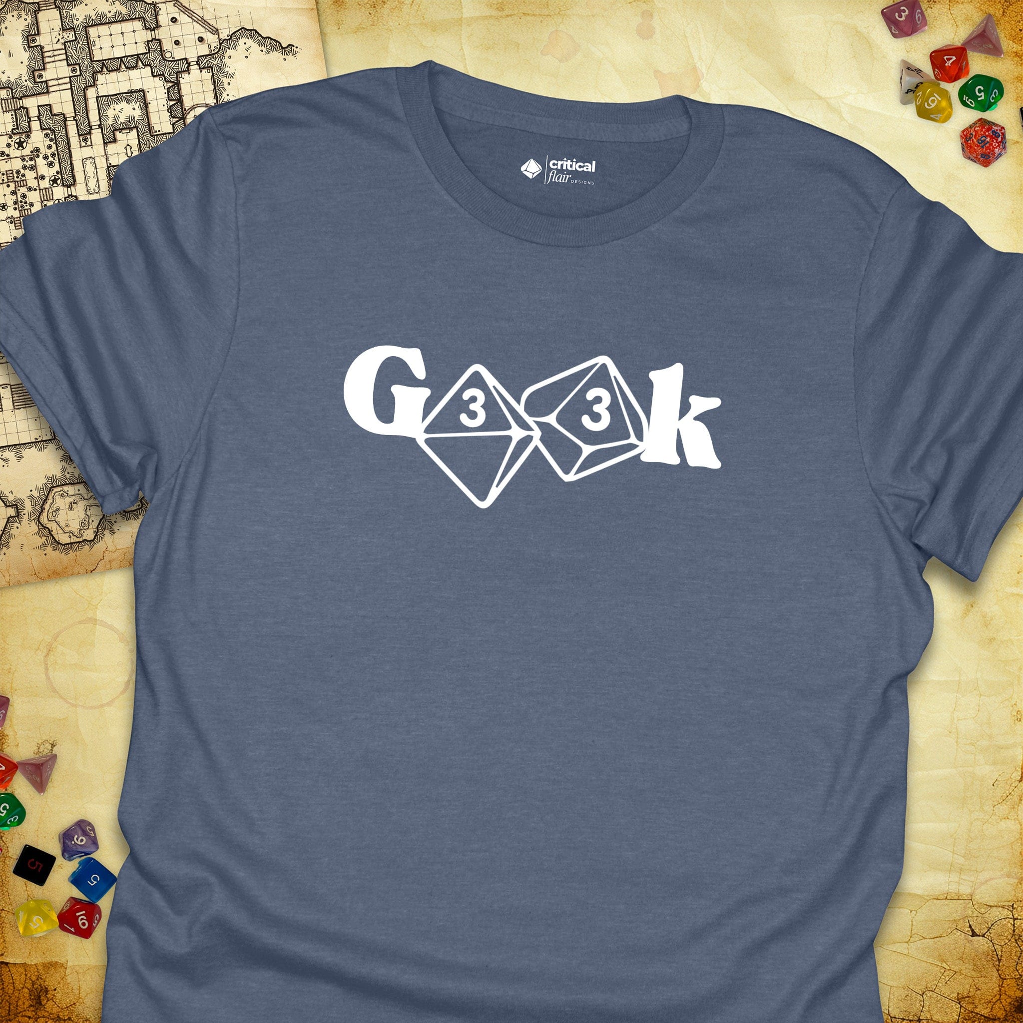 Critical Flair G33k T-Shirt Heather Indigo / S - Dungeons and Dragons and tabletop RPG gaming apparel