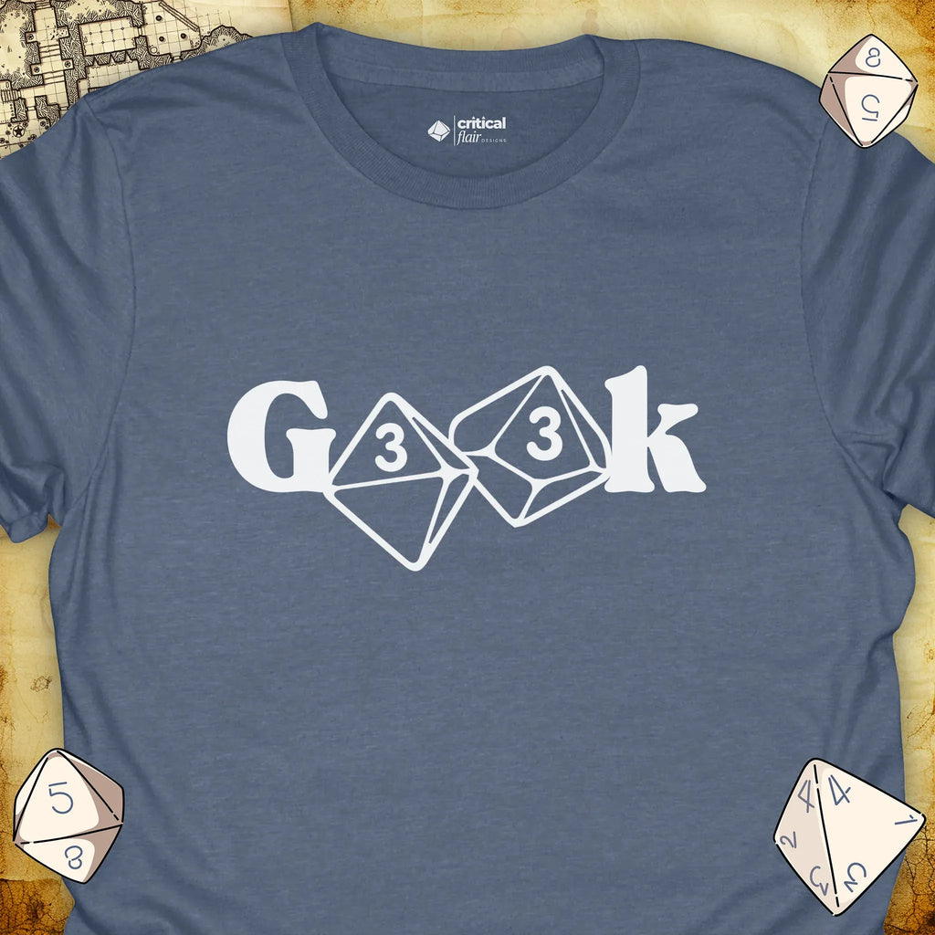 Critical Flair G33k T-Shirt Heather Indigo / S - Dungeons and Dragons and tabletop RPG gaming apparel