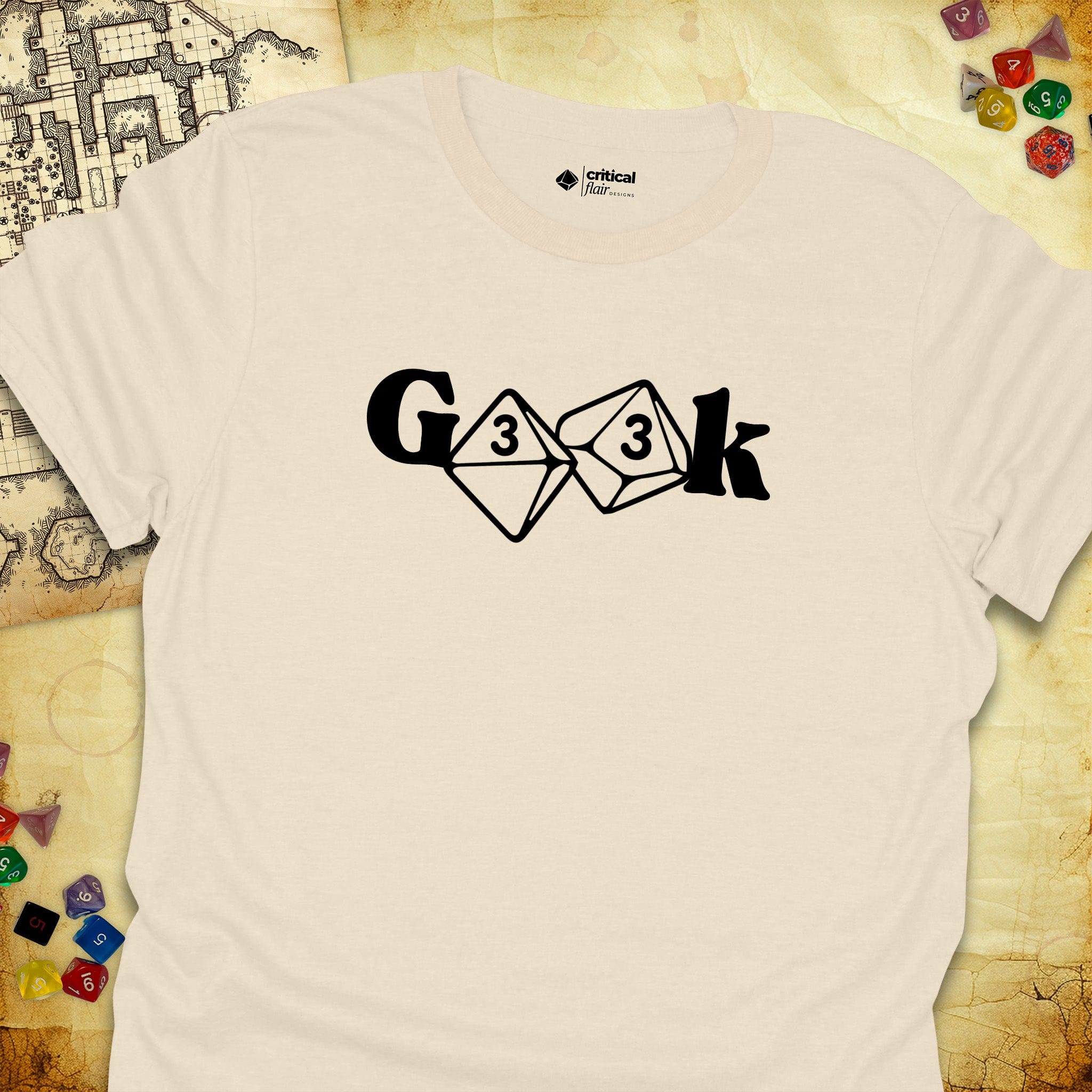Critical Flair G33k T-Shirt Natural / S - Dungeons and Dragons and tabletop RPG gaming apparel
