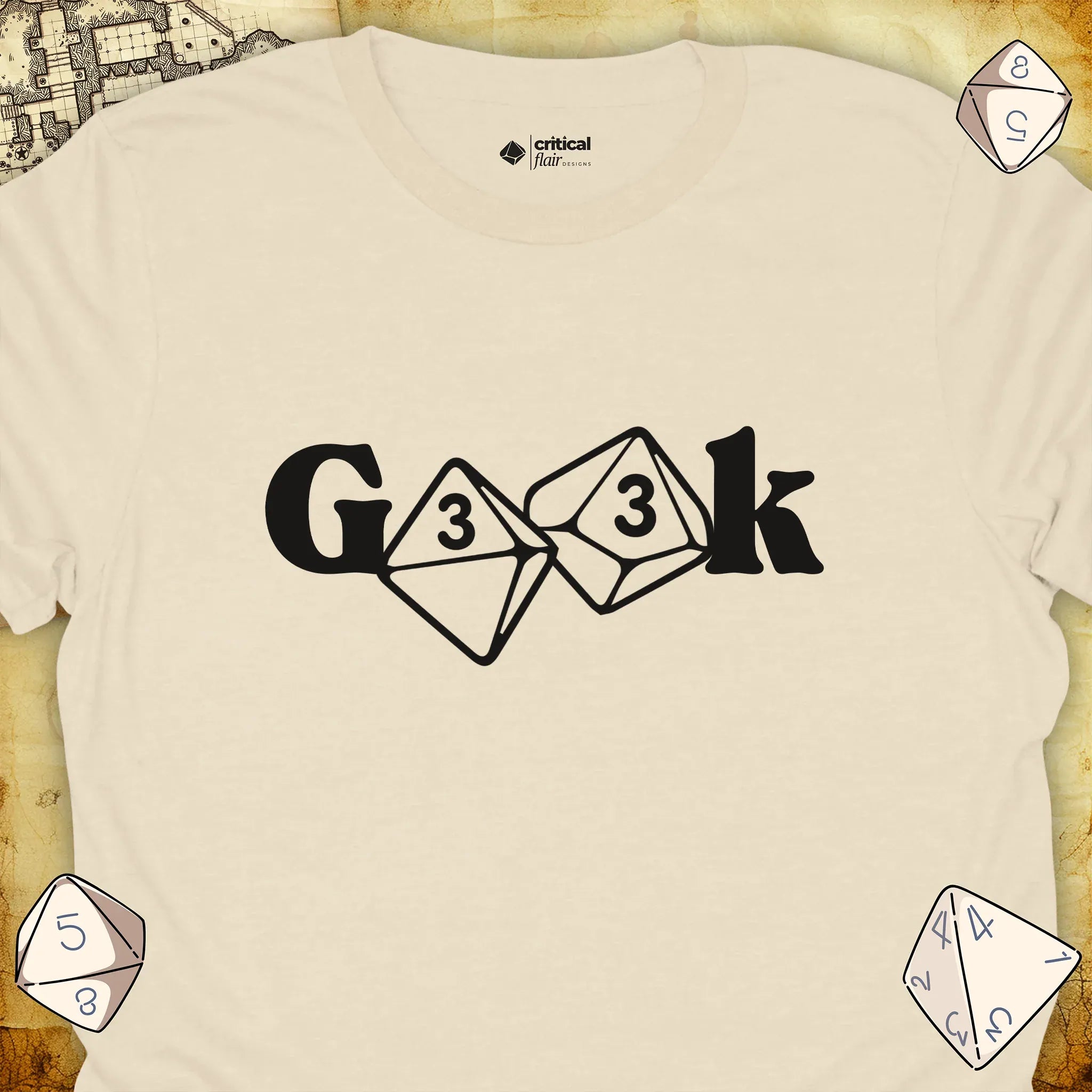 Critical Flair G33k T-Shirt Natural / S - Dungeons and Dragons and tabletop RPG gaming apparel