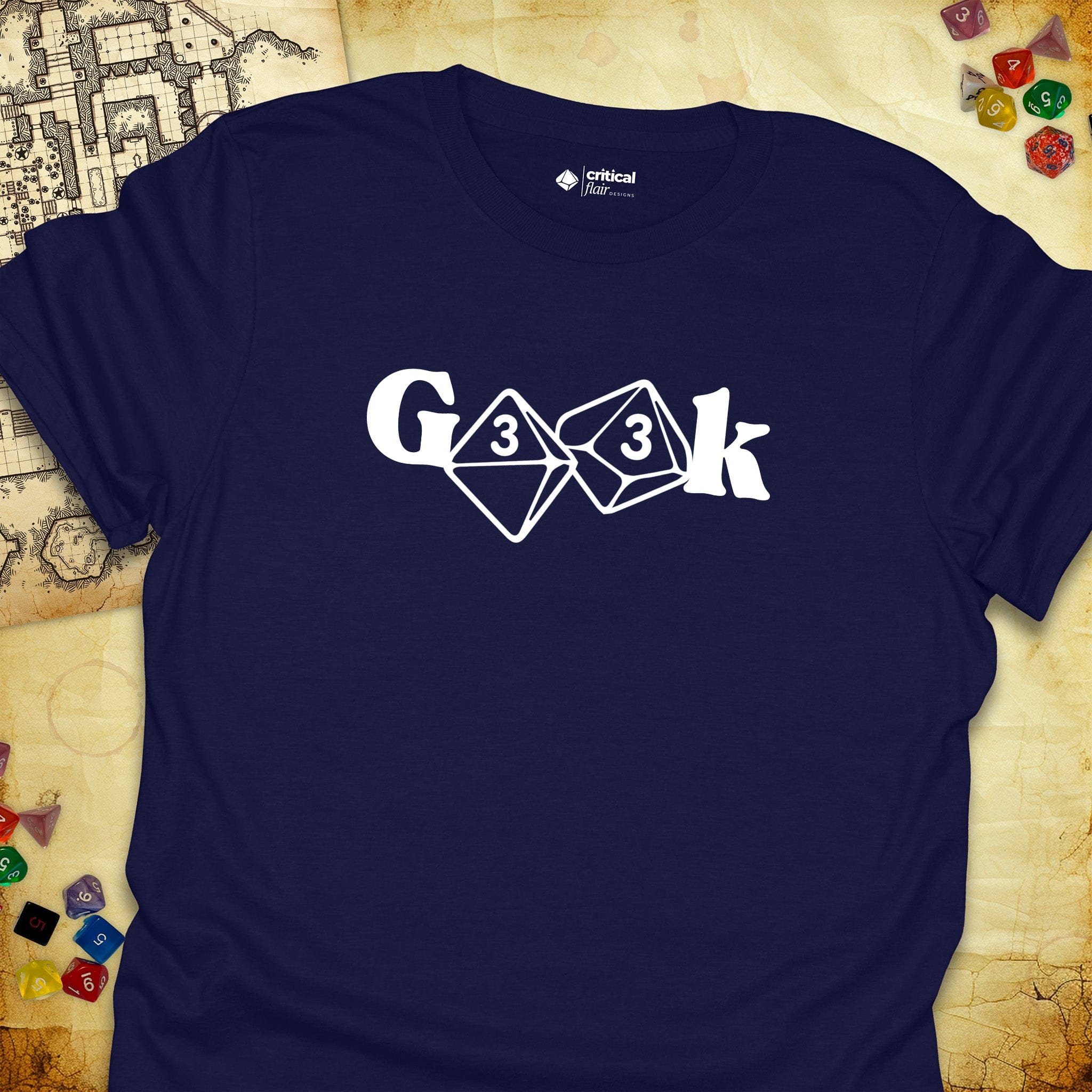 Critical Flair G33k T-Shirt Navy / S - Dungeons and Dragons and tabletop RPG gaming apparel