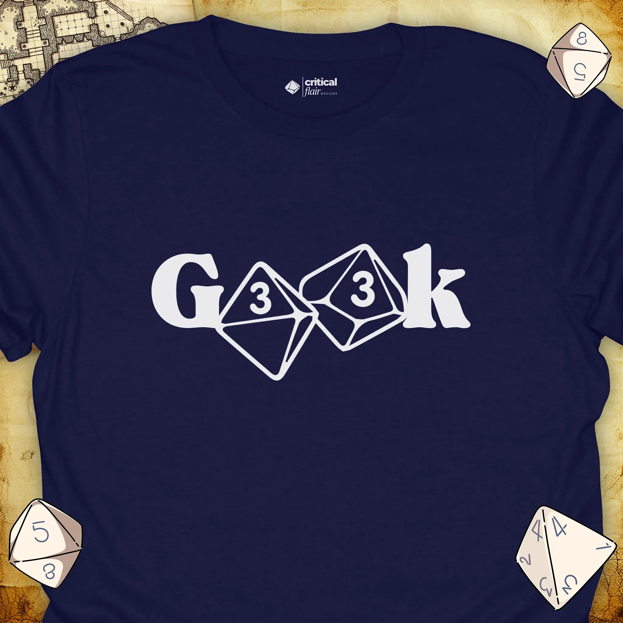 Critical Flair G33k T-Shirt Navy / S - Dungeons and Dragons and tabletop RPG gaming apparel