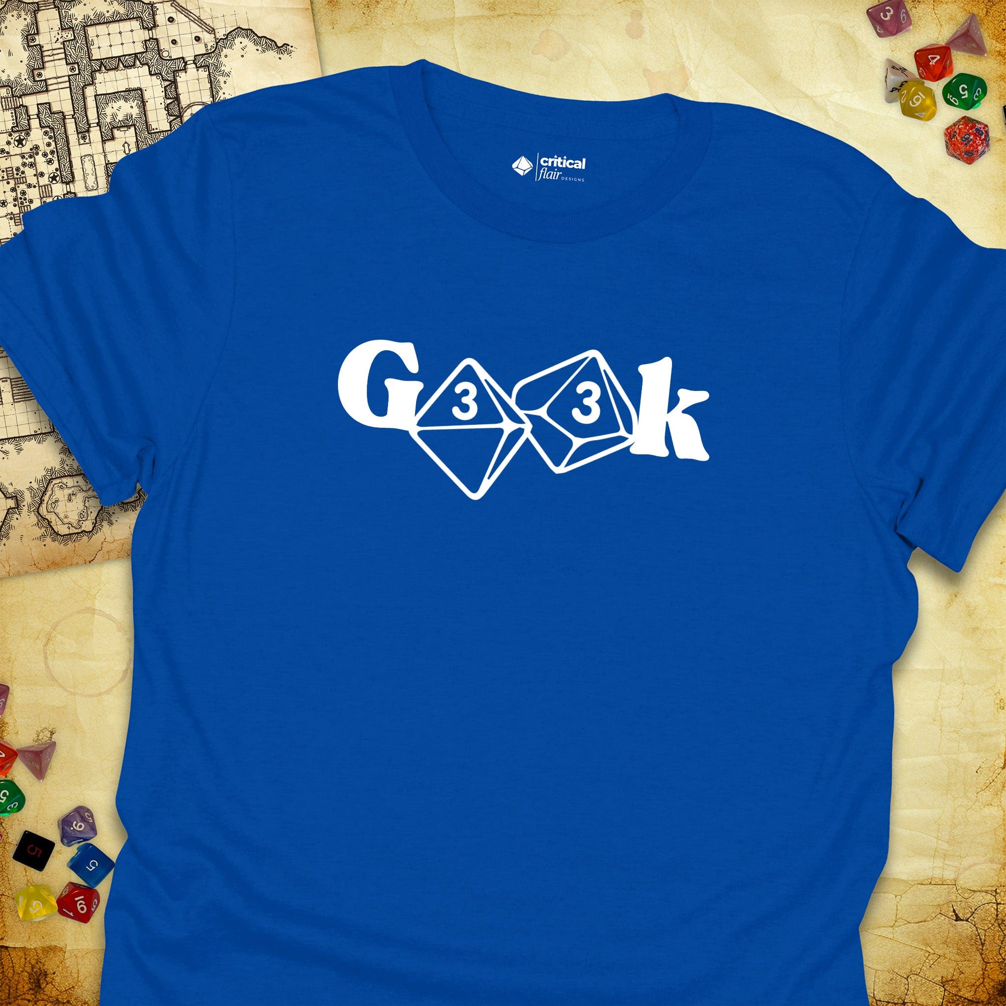 Critical Flair G33k T-Shirt Royal / S - Dungeons and Dragons and tabletop RPG gaming apparel
