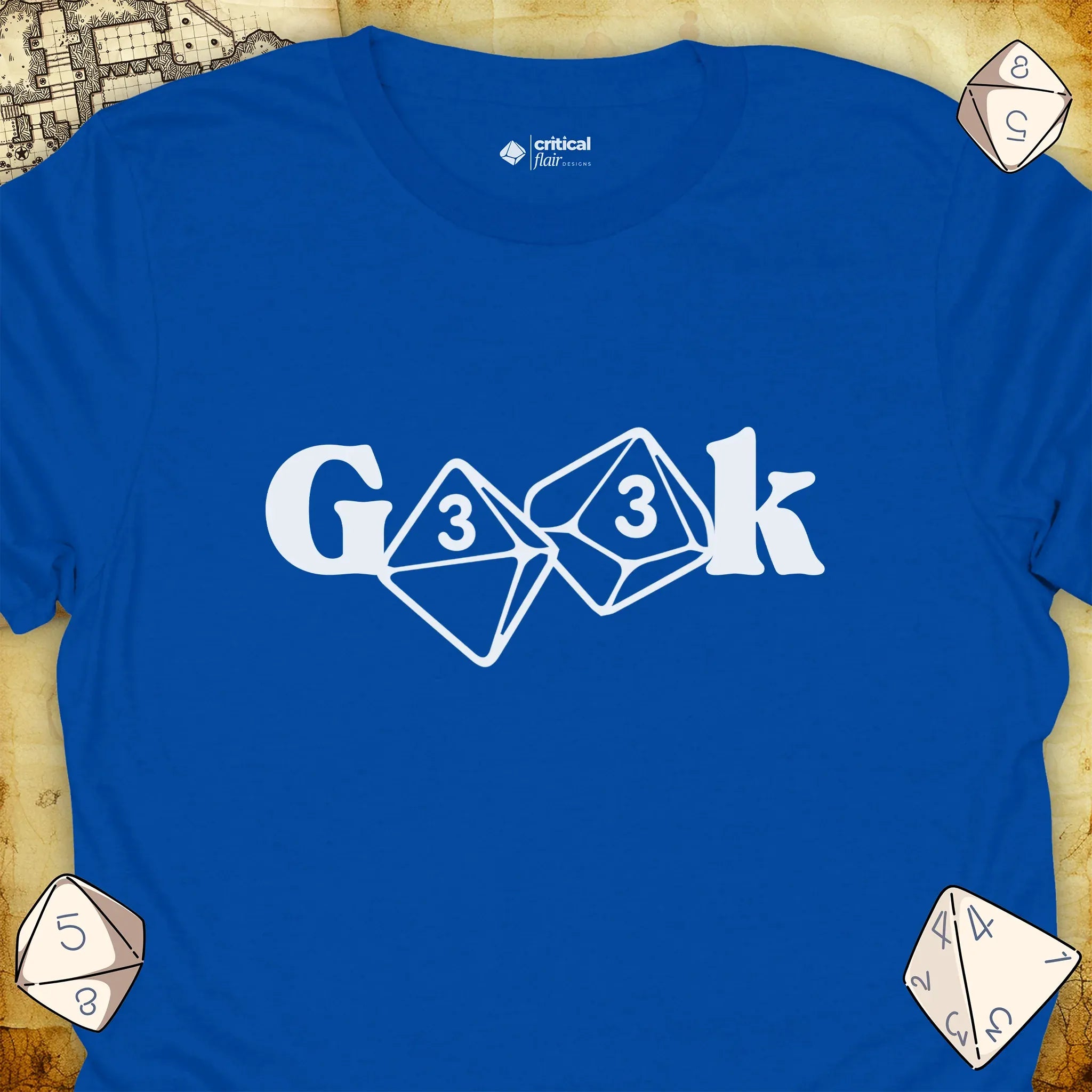 Critical Flair G33k T-Shirt Royal / S - Dungeons and Dragons and tabletop RPG gaming apparel