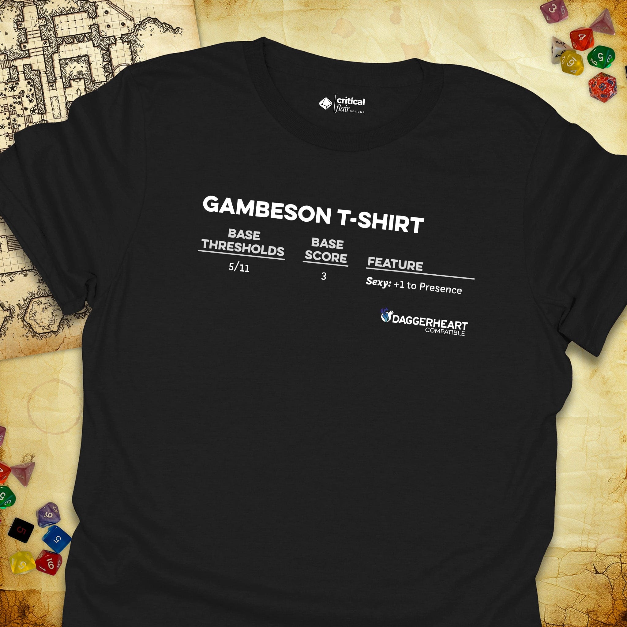 Critical Flair Gambeson T-Shirt Daggerheart T-Shirt Black / S - Dungeons and Dragons and tabletop RPG gaming apparel