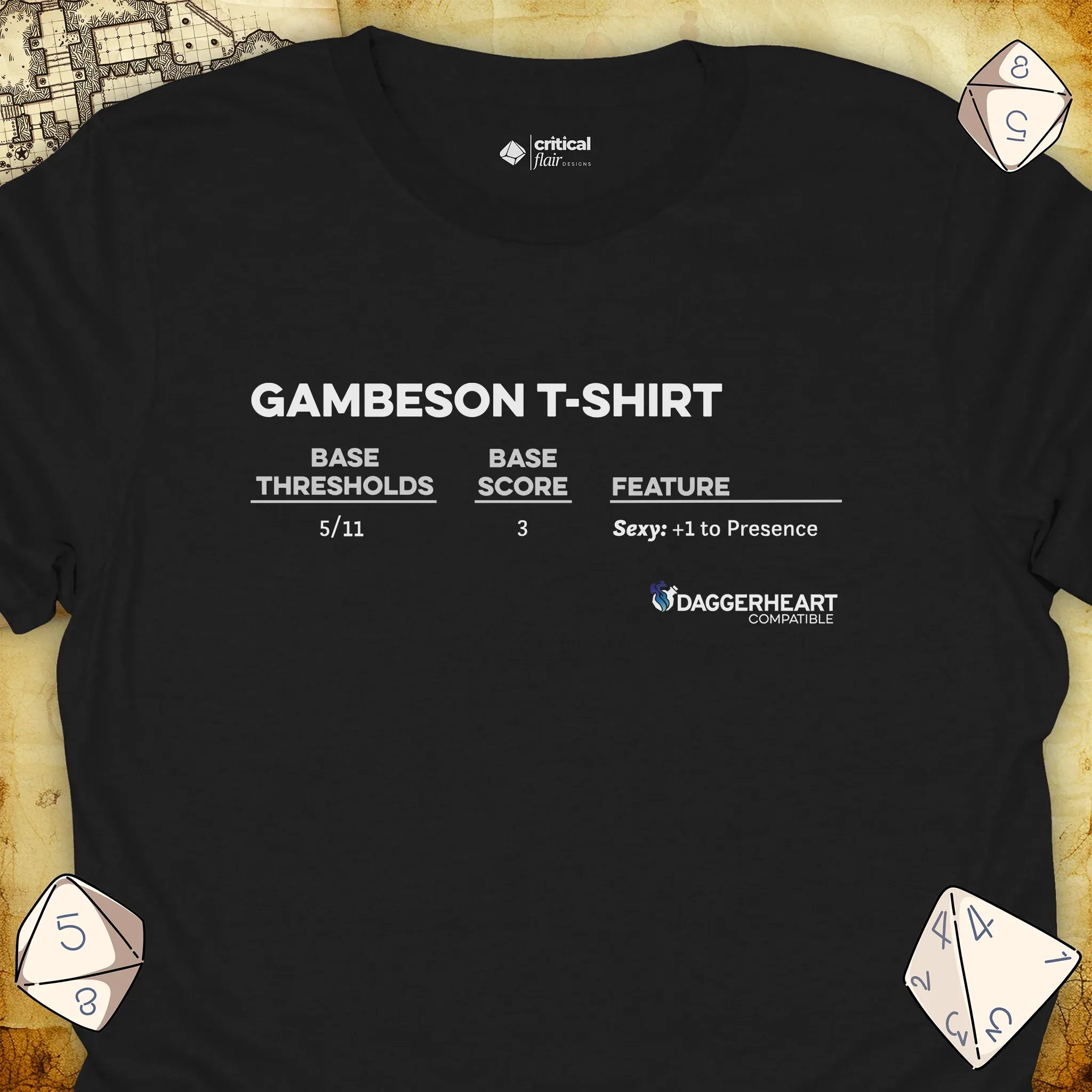 Critical Flair Gambeson T-Shirt Daggerheart T-Shirt Black / S - Dungeons and Dragons and tabletop RPG gaming apparel