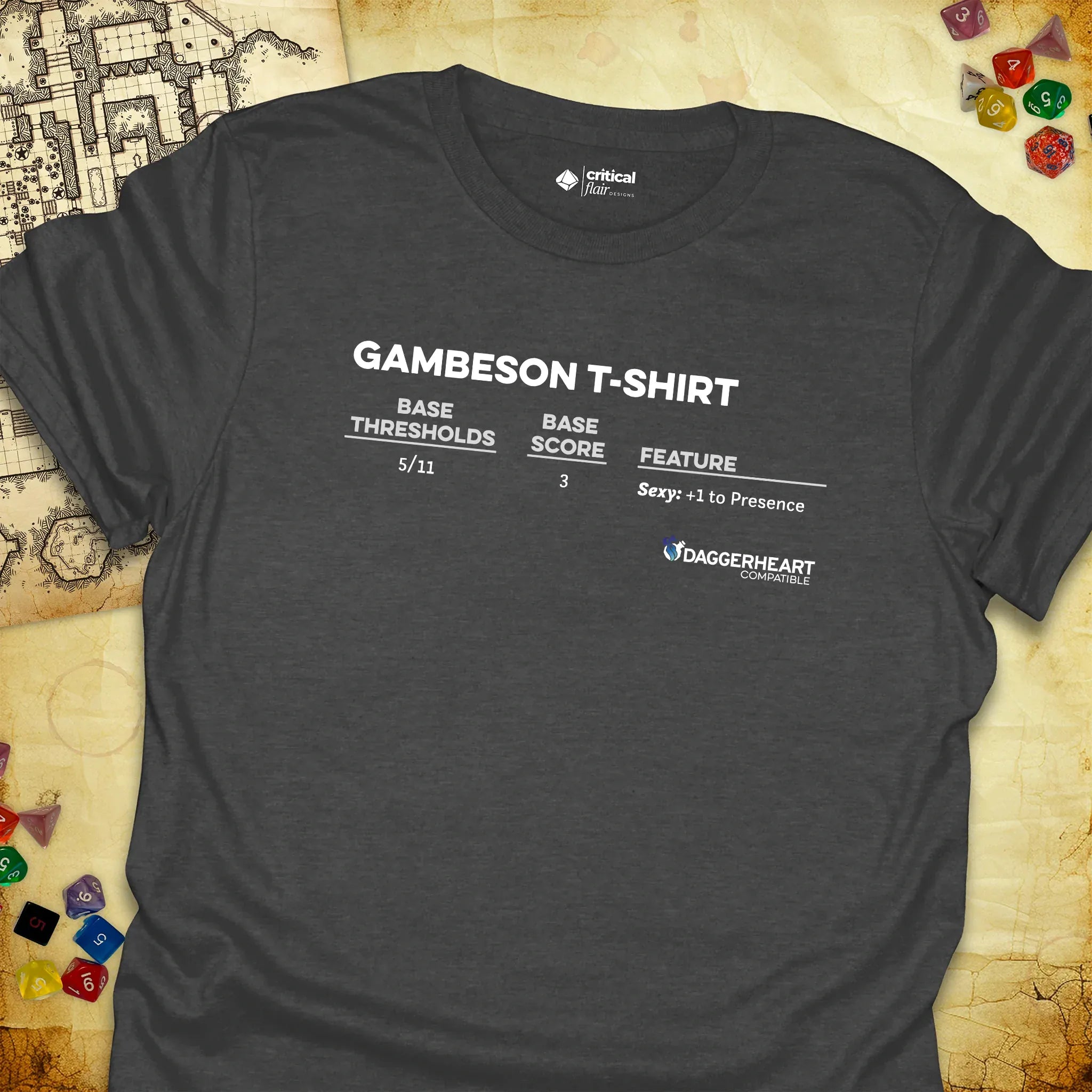 Critical Flair Gambeson T-Shirt Daggerheart T-Shirt Dark Heather / S - Dungeons and Dragons and tabletop RPG gaming apparel