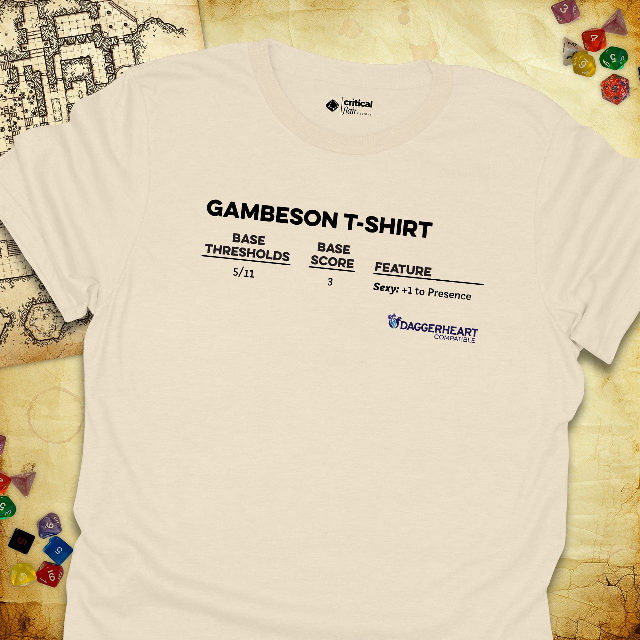 Critical Flair Gambeson T-Shirt Daggerheart T-Shirt Natural / S - Dungeons and Dragons and tabletop RPG gaming apparel
