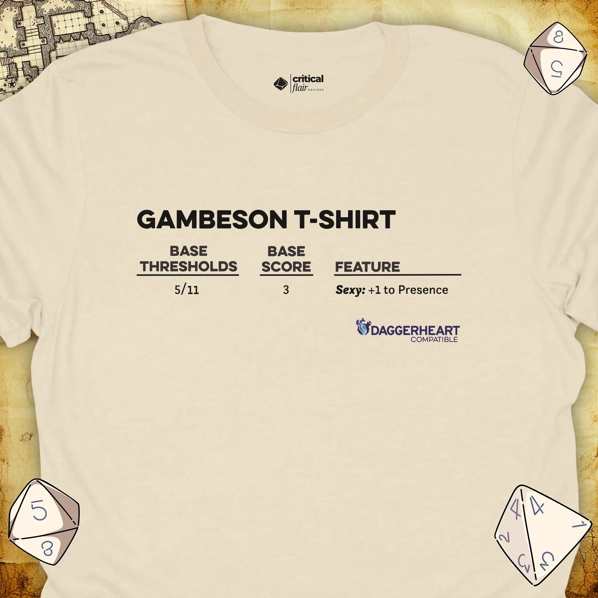 Critical Flair Gambeson T-Shirt Daggerheart T-Shirt Natural / S - Dungeons and Dragons and tabletop RPG gaming apparel