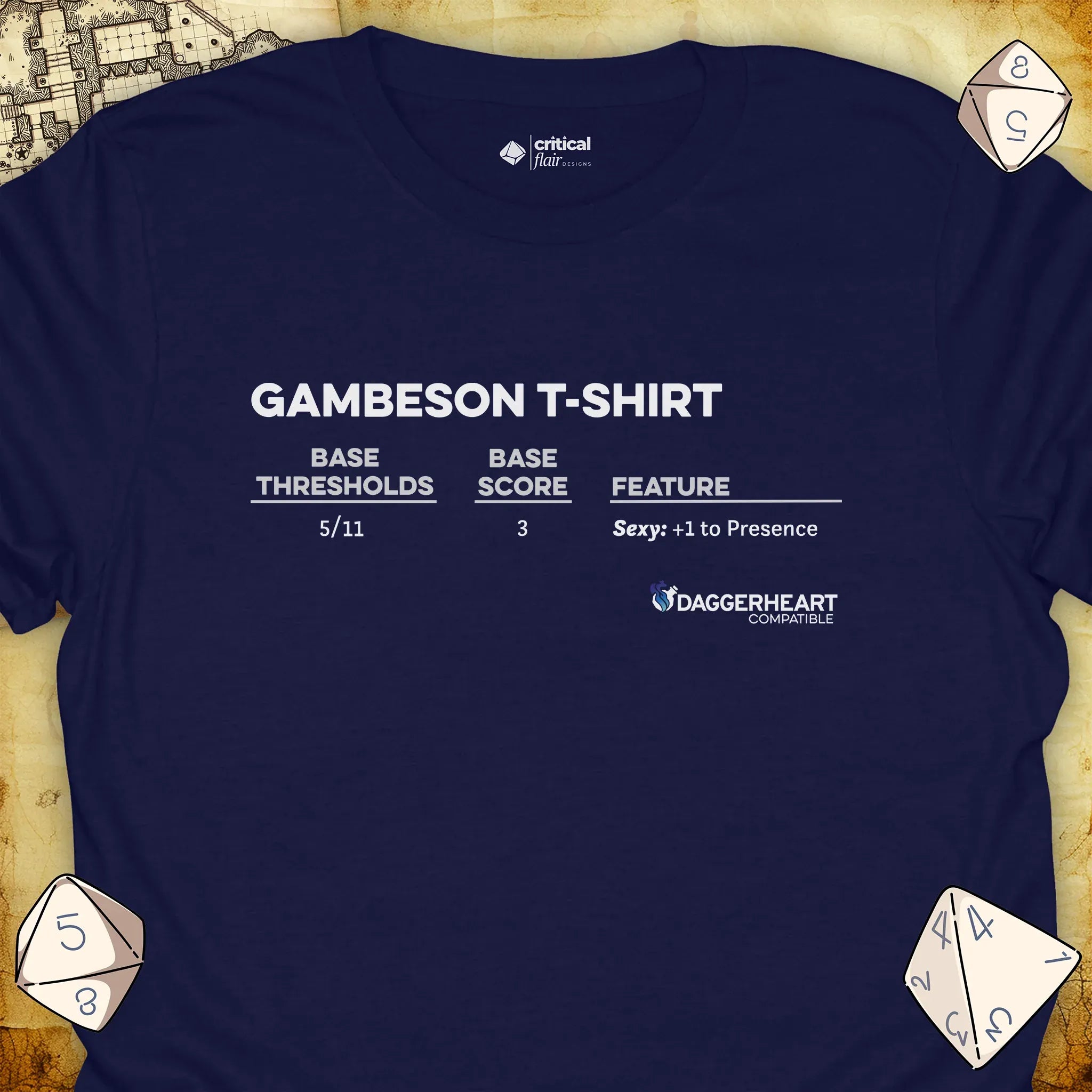 Critical Flair Gambeson T-Shirt Daggerheart T-Shirt Navy / S - Dungeons and Dragons and tabletop RPG gaming apparel