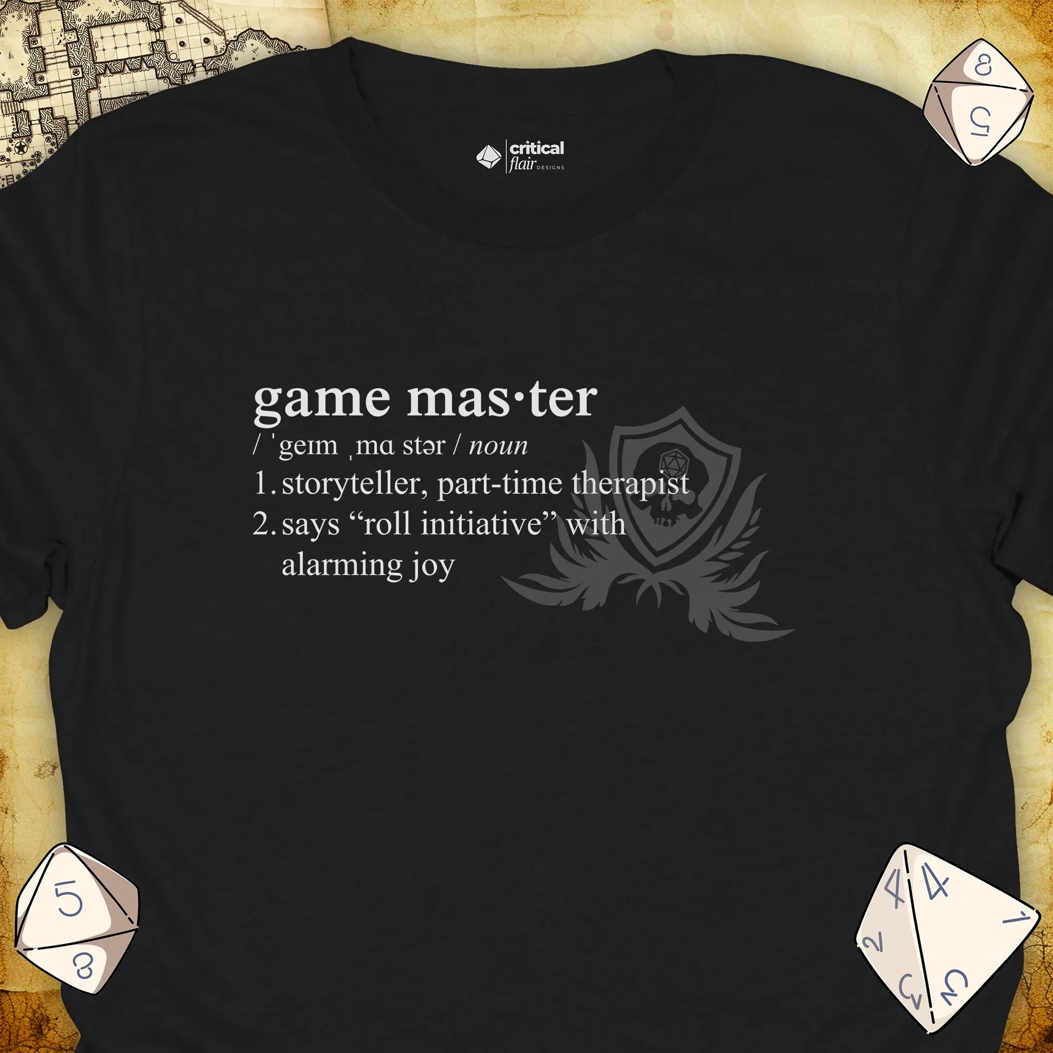 Critical Flair Game Master Definition T-Shirt Black / S - Dungeons and Dragons and tabletop RPG gaming apparel