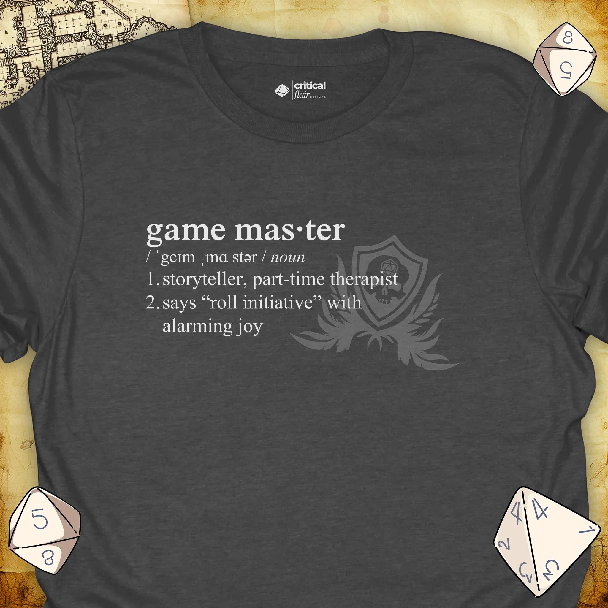 Critical Flair Game Master Definition T-Shirt Dark Heather / S - Dungeons and Dragons and tabletop RPG gaming apparel