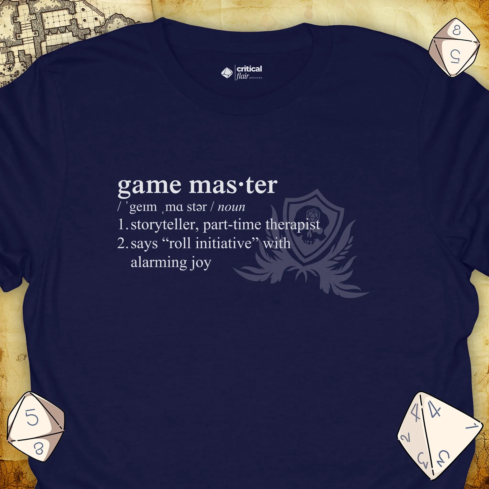 Critical Flair Game Master Definition T-Shirt Navy / S - Dungeons and Dragons and tabletop RPG gaming apparel