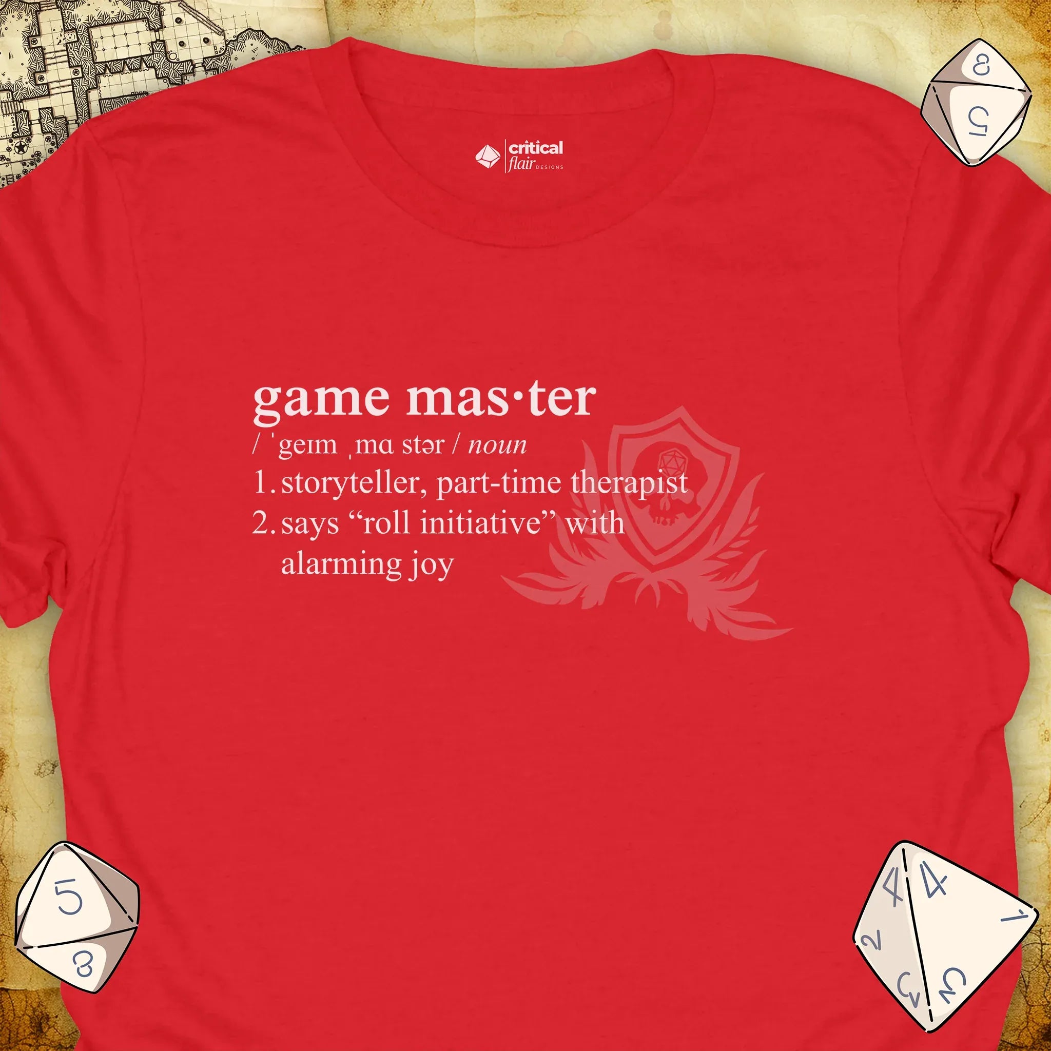 Critical Flair Game Master Definition T-Shirt Red / S - Dungeons and Dragons and tabletop RPG gaming apparel