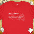 Critical Flair Game Master Definition T-Shirt Red / S - Dungeons and Dragons and tabletop RPG gaming apparel