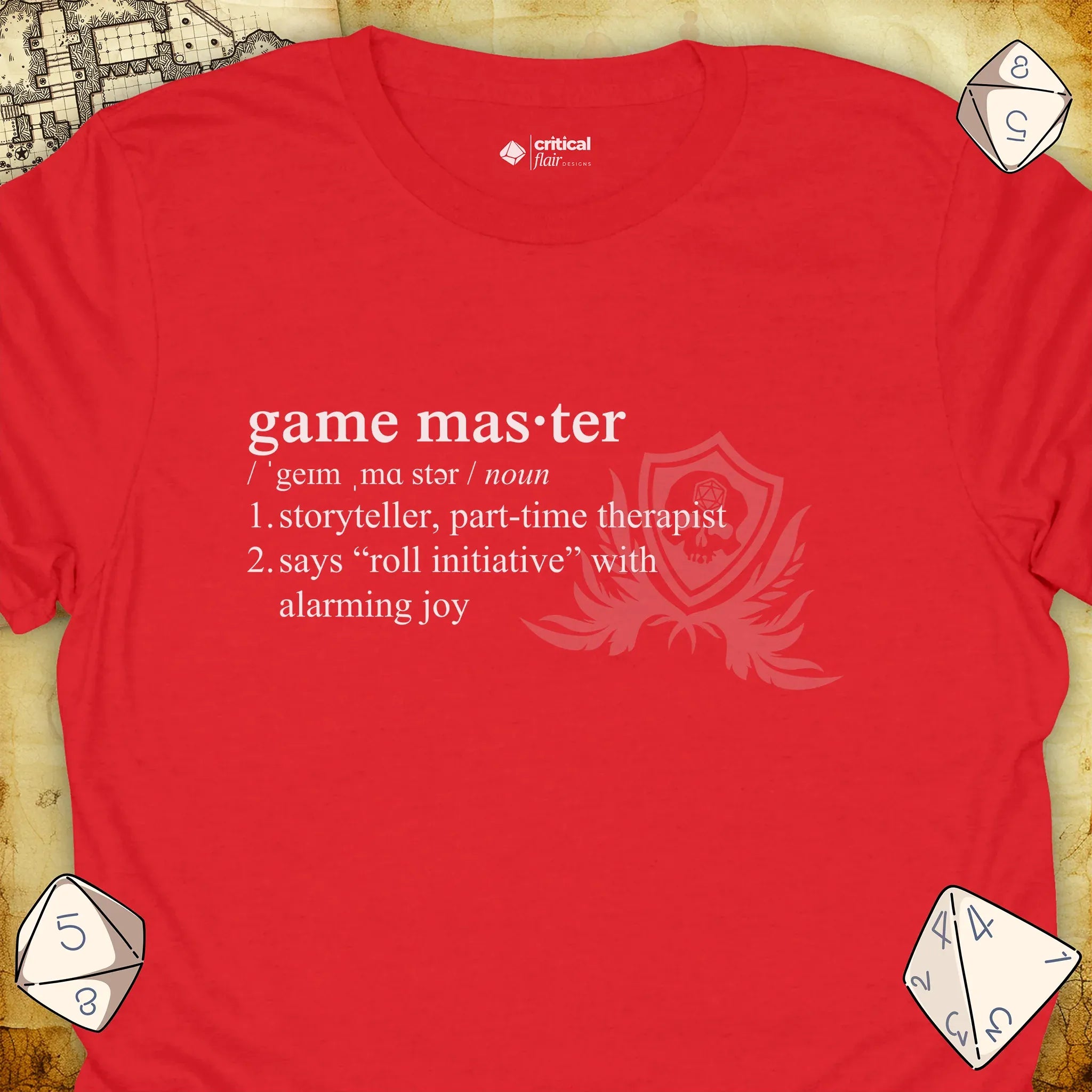 Critical Flair Game Master Definition T-Shirt Red / S - Dungeons and Dragons and tabletop RPG gaming apparel