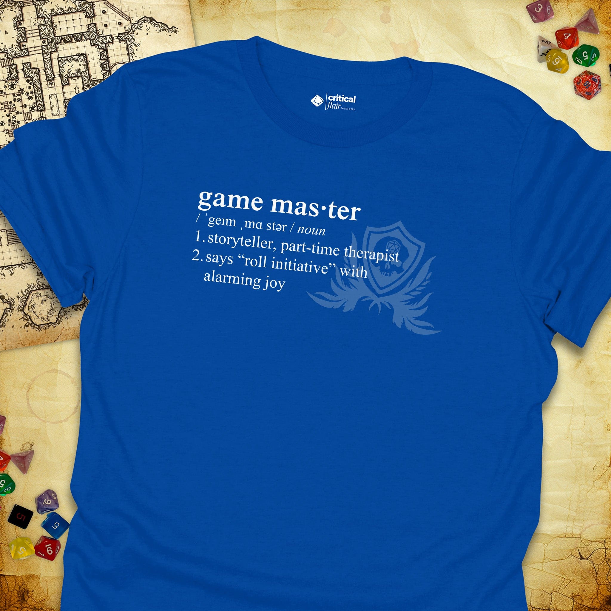 Critical Flair Game Master Definition T-Shirt Royal / S - Dungeons and Dragons and tabletop RPG gaming apparel