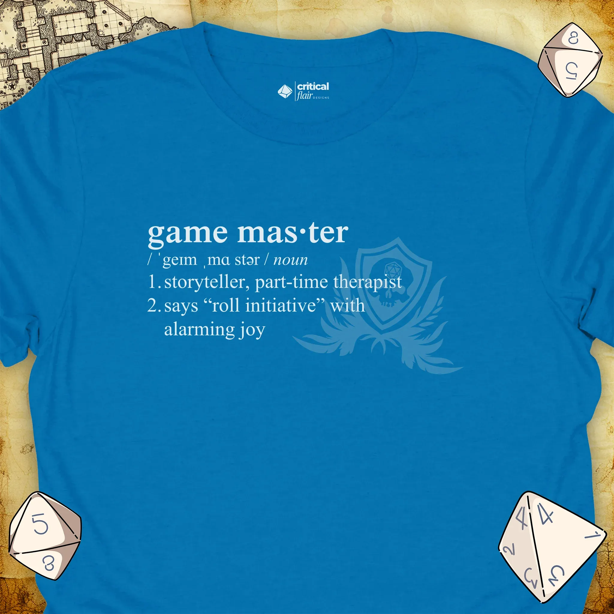 Critical Flair Game Master Definition T-Shirt Sapphire / S - Dungeons and Dragons and tabletop RPG gaming apparel