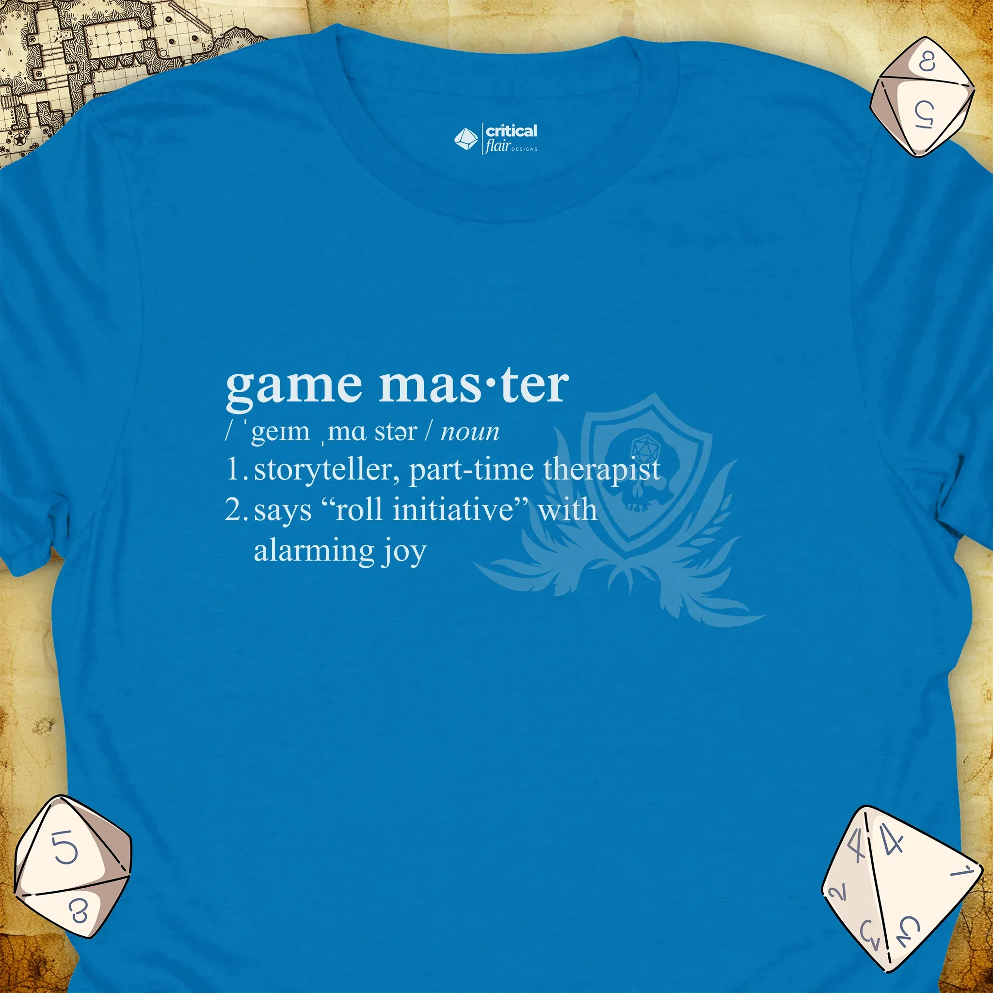 Critical Flair Game Master Definition T-Shirt Sapphire / S - Dungeons and Dragons and tabletop RPG gaming apparel