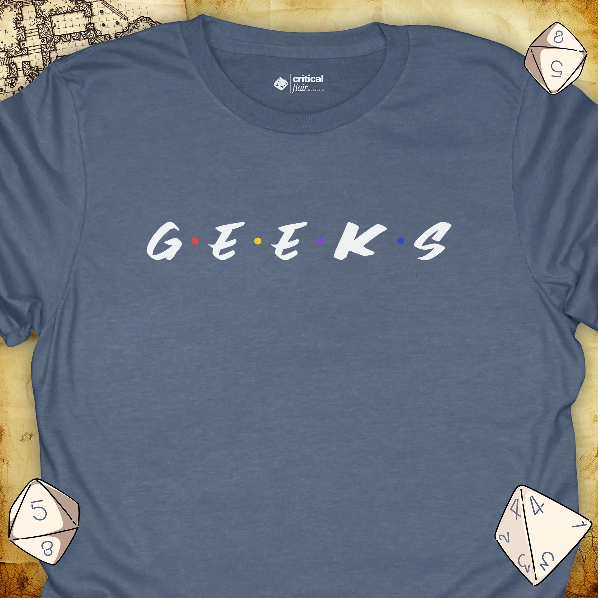 Critical Flair Geeks T-Shirt Heather Indigo / S - Dungeons and Dragons and tabletop RPG gaming apparel
