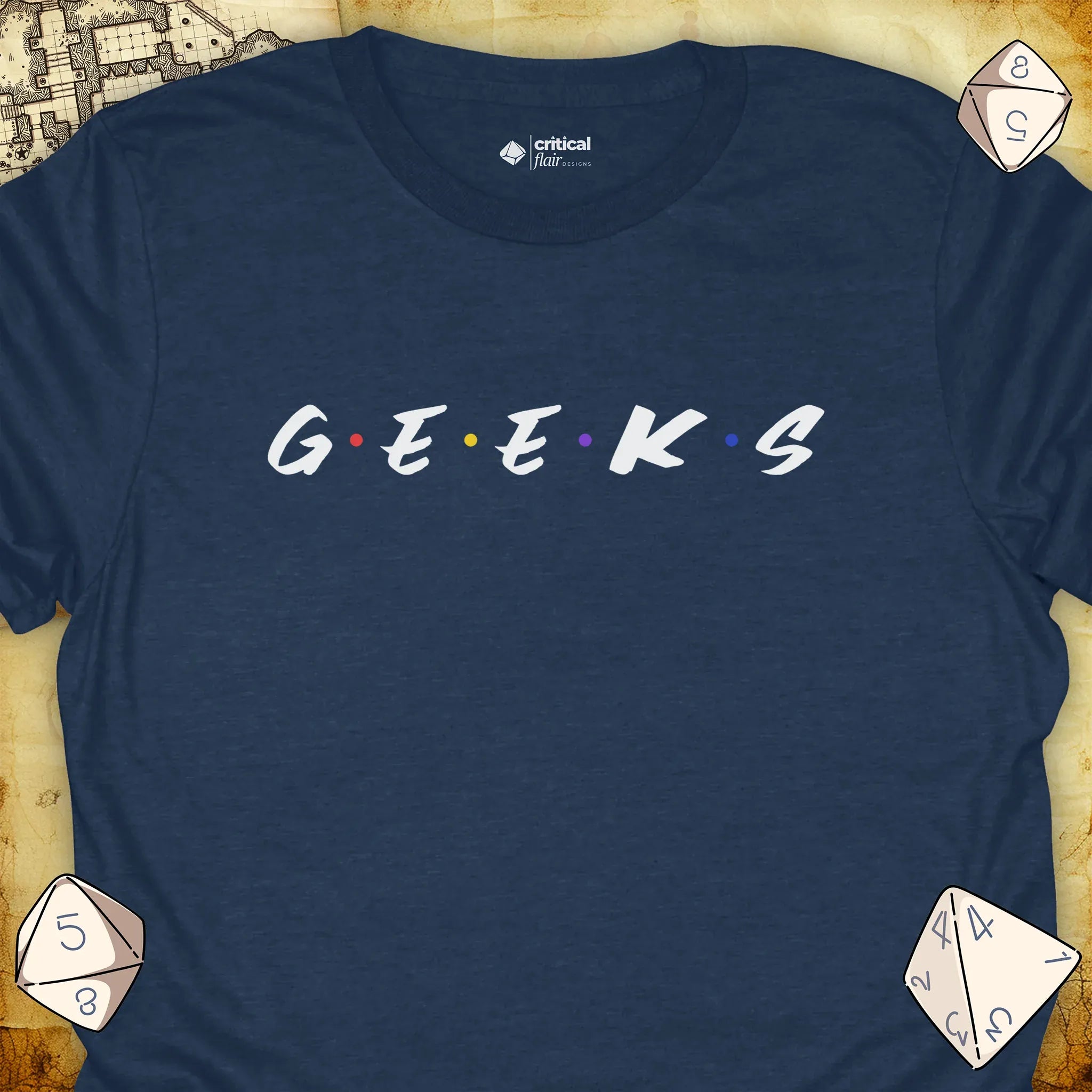 Critical Flair Geeks T-Shirt Heather Navy / S - Dungeons and Dragons and tabletop RPG gaming apparel