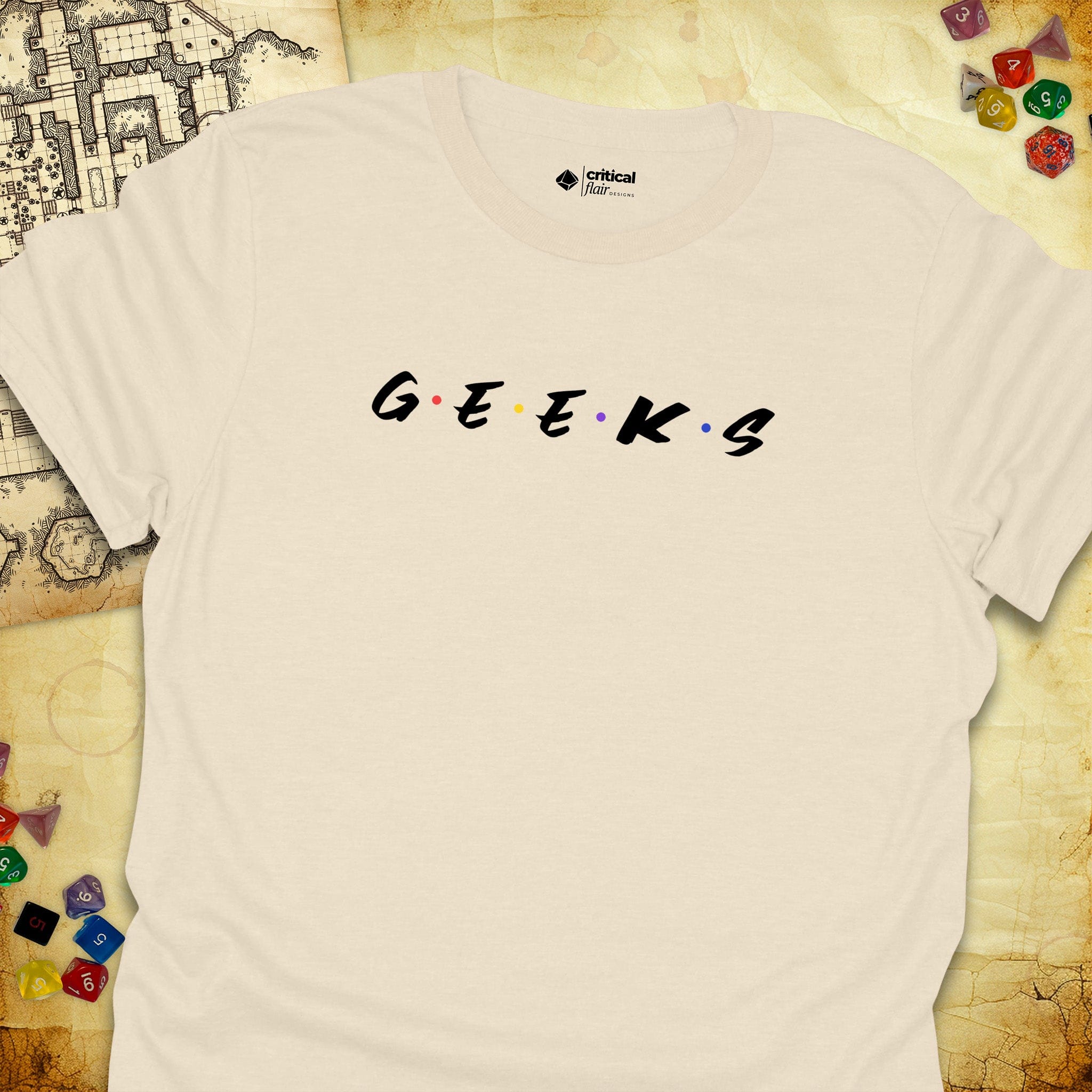 Critical Flair Geeks T-Shirt Natural / S - Dungeons and Dragons and tabletop RPG gaming apparel