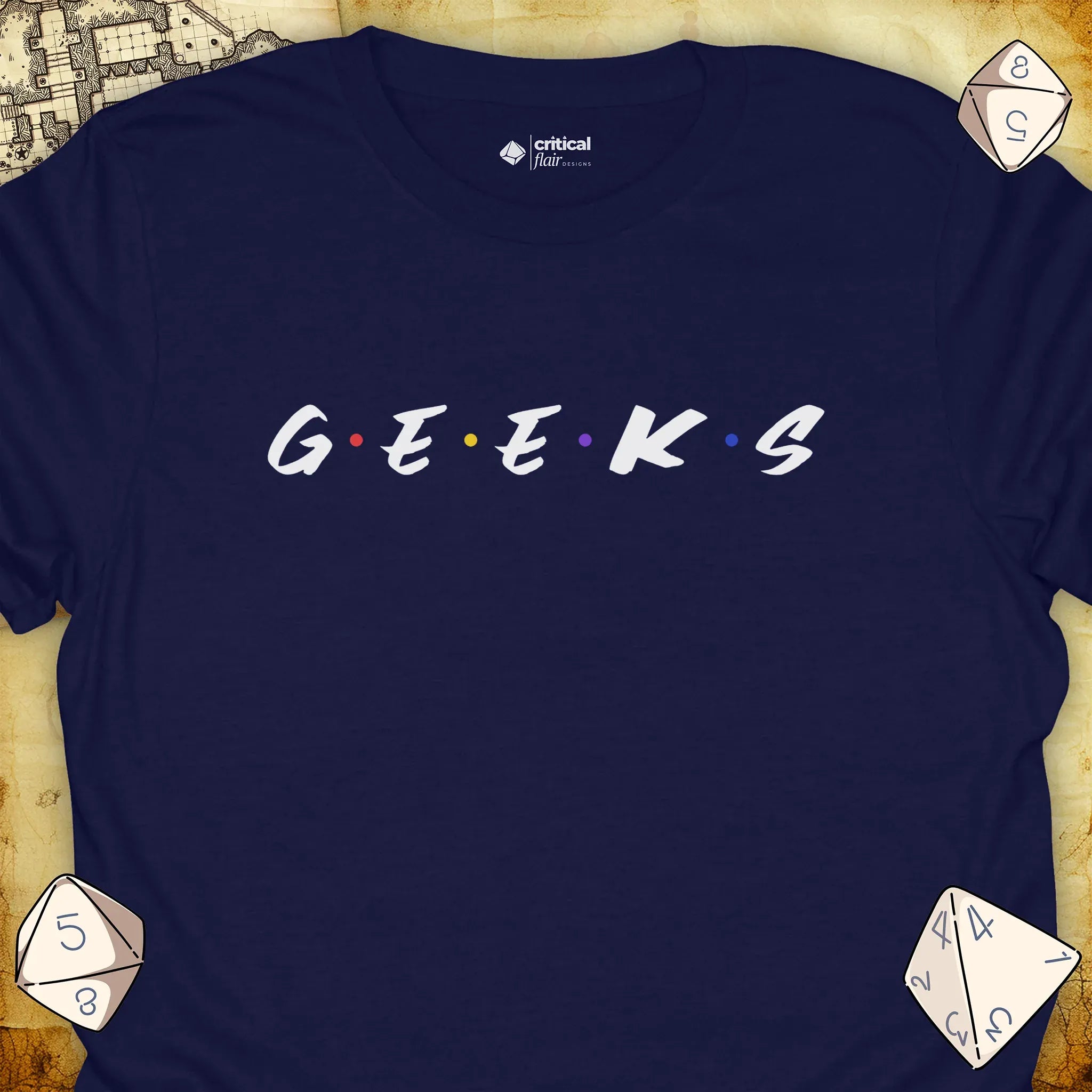 Critical Flair Geeks T-Shirt Navy / S - Dungeons and Dragons and tabletop RPG gaming apparel