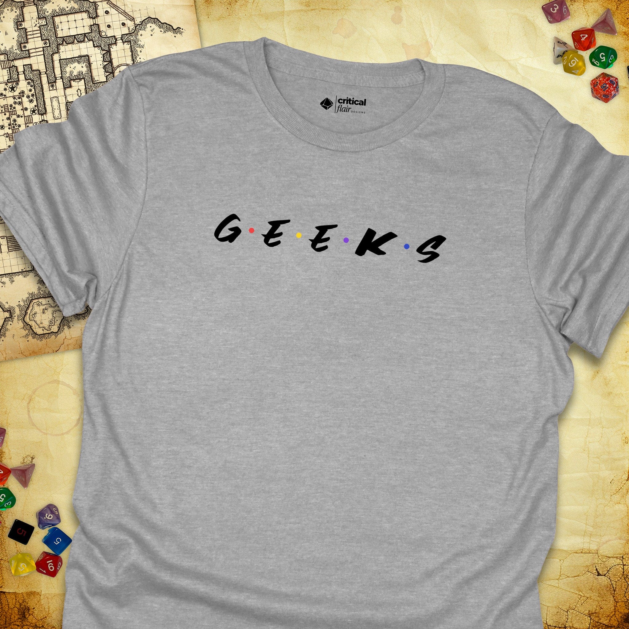 Critical Flair Geeks T-Shirt Sport Grey / S - Dungeons and Dragons and tabletop RPG gaming apparel