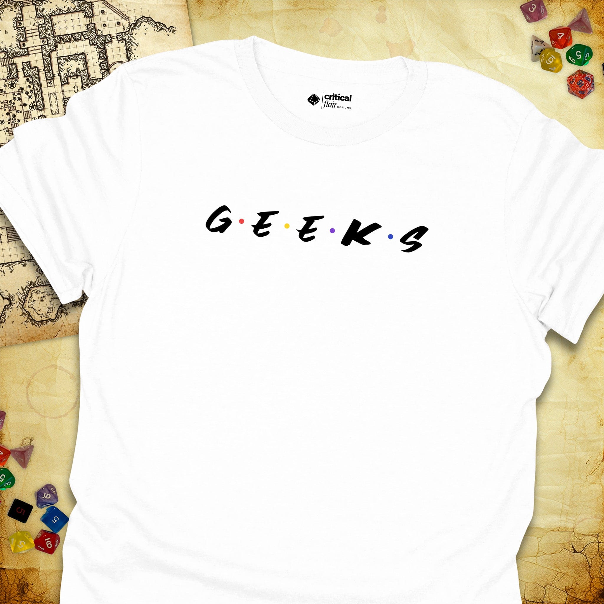 Critical Flair Geeks T-Shirt White / S - Dungeons and Dragons and tabletop RPG gaming apparel
