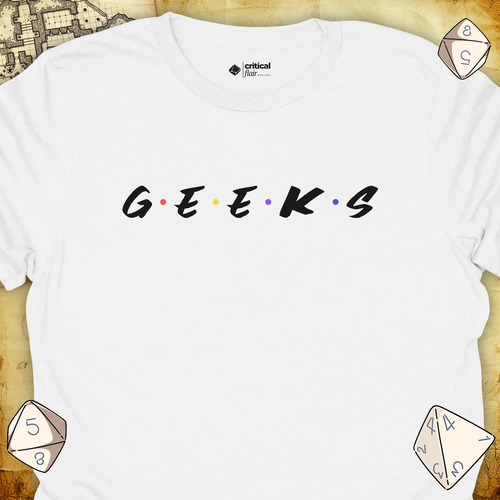 Critical Flair Geeks T-Shirt White / S - Dungeons and Dragons and tabletop RPG gaming apparel