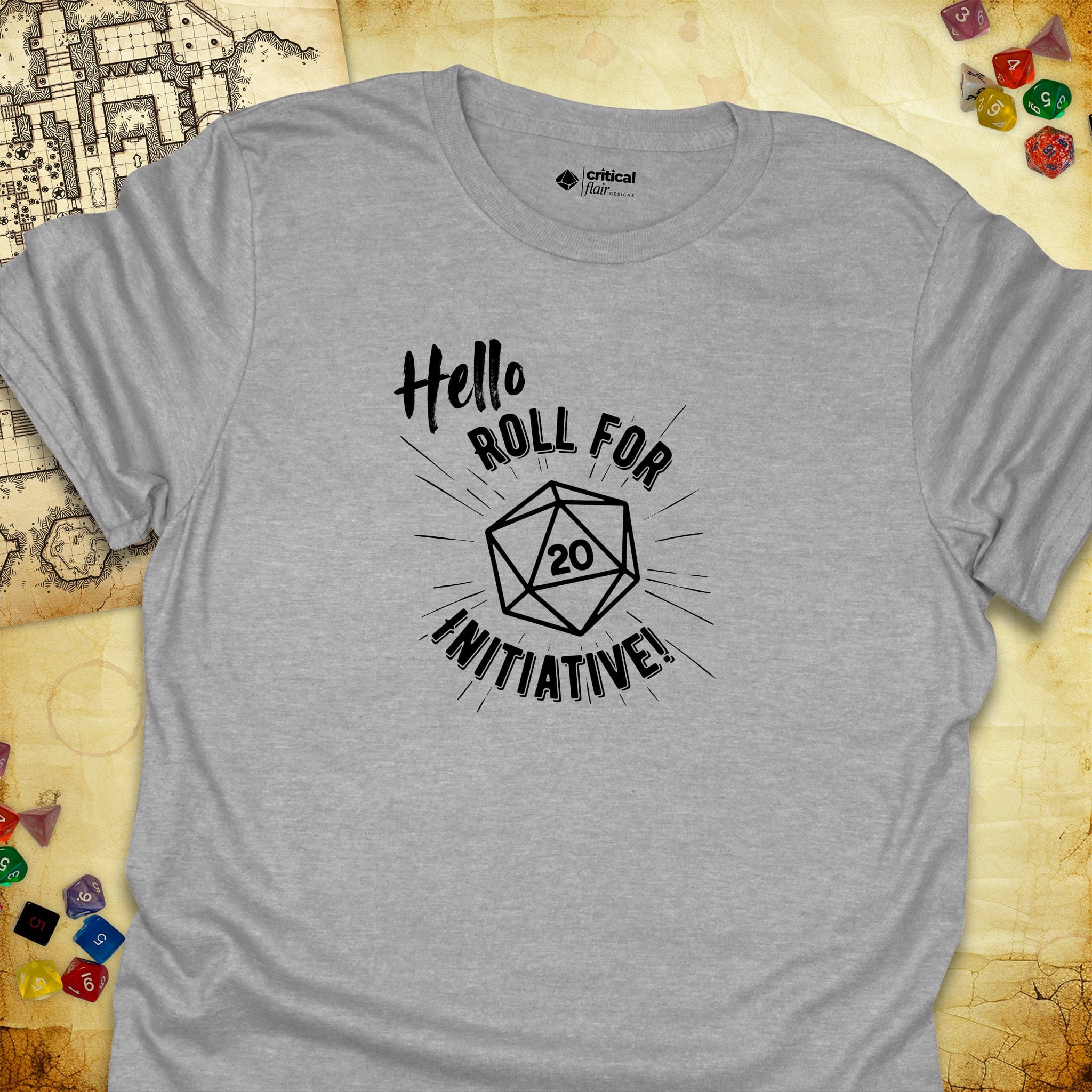 Critical Flair Hello. Roll for Initiative! T-Shirt Sport Grey / S - Dungeons and Dragons and tabletop RPG gaming apparel