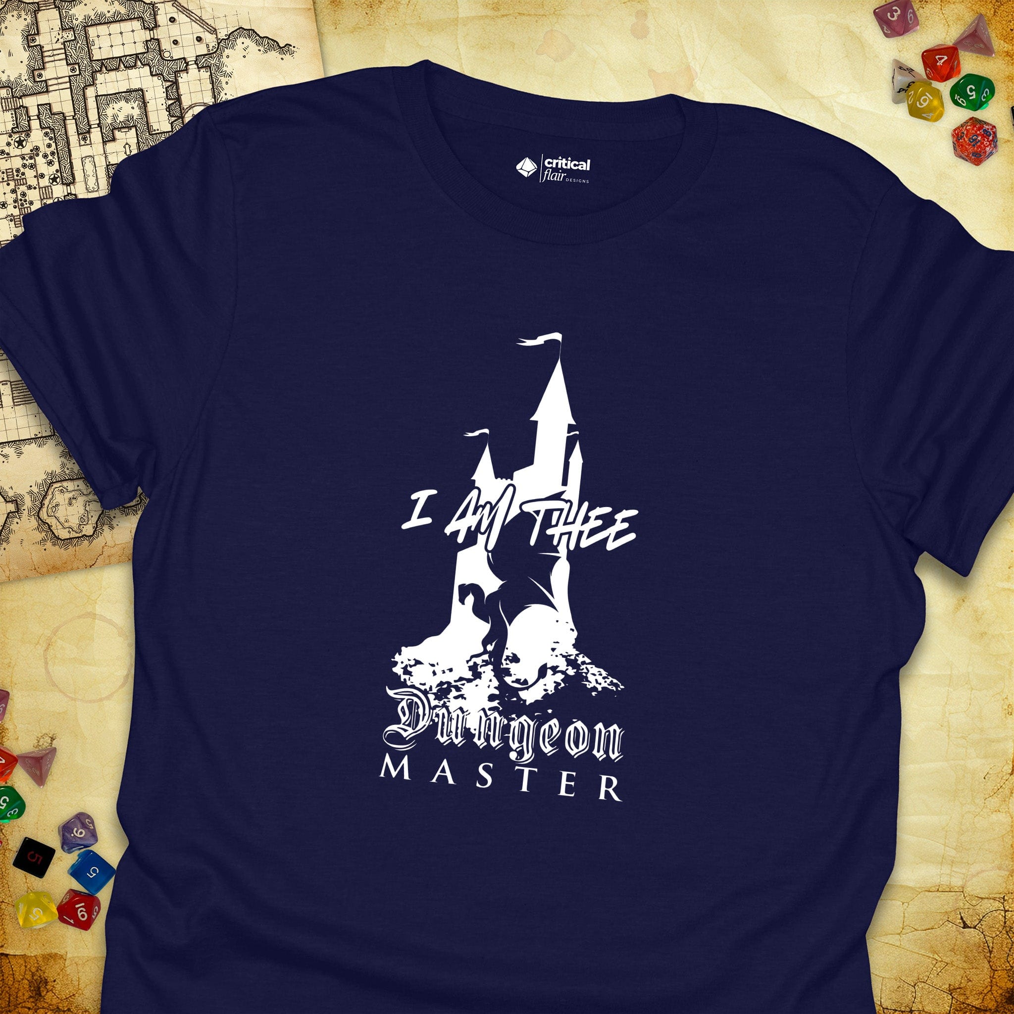 Critical Flair I Am Thee DM - Castle T-Shirt Navy / S - Dungeons and Dragons and tabletop RPG gaming apparel