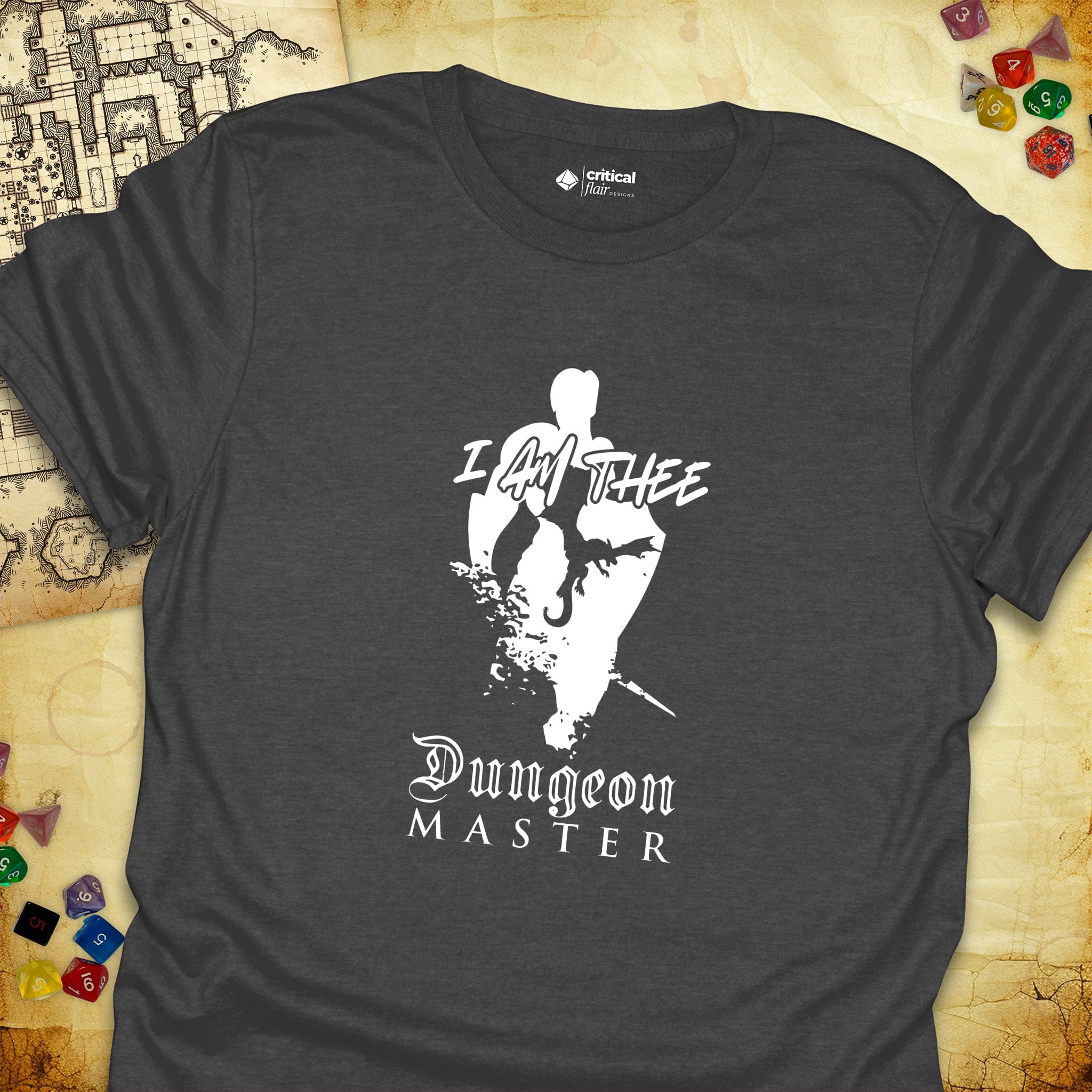 Critical Flair I Am Thee DM - Fighter T-Shirt Dark Heather / S - Dungeons and Dragons and tabletop RPG gaming apparel
