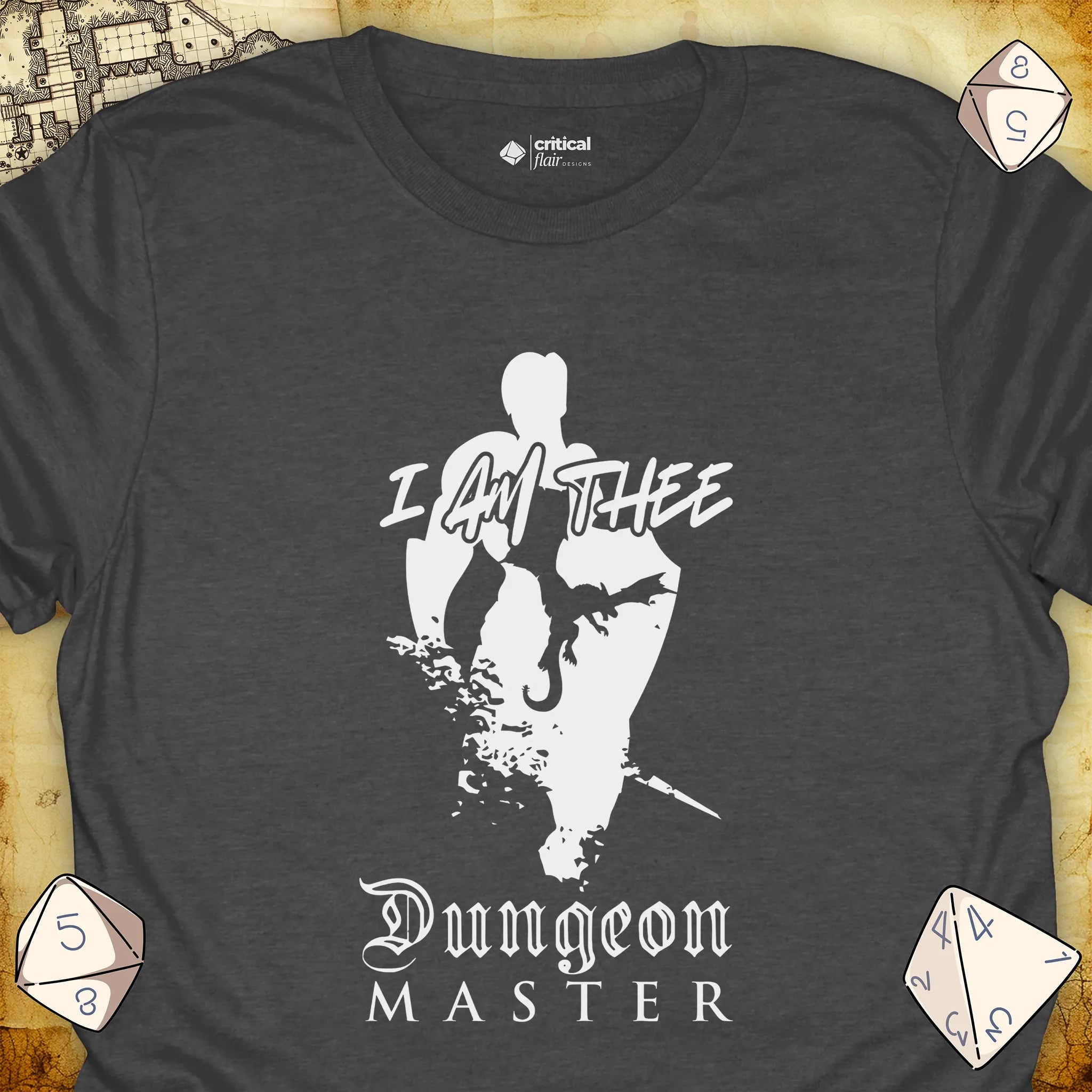 Critical Flair I Am Thee DM - Fighter T-Shirt Dark Heather / S - Dungeons and Dragons and tabletop RPG gaming apparel